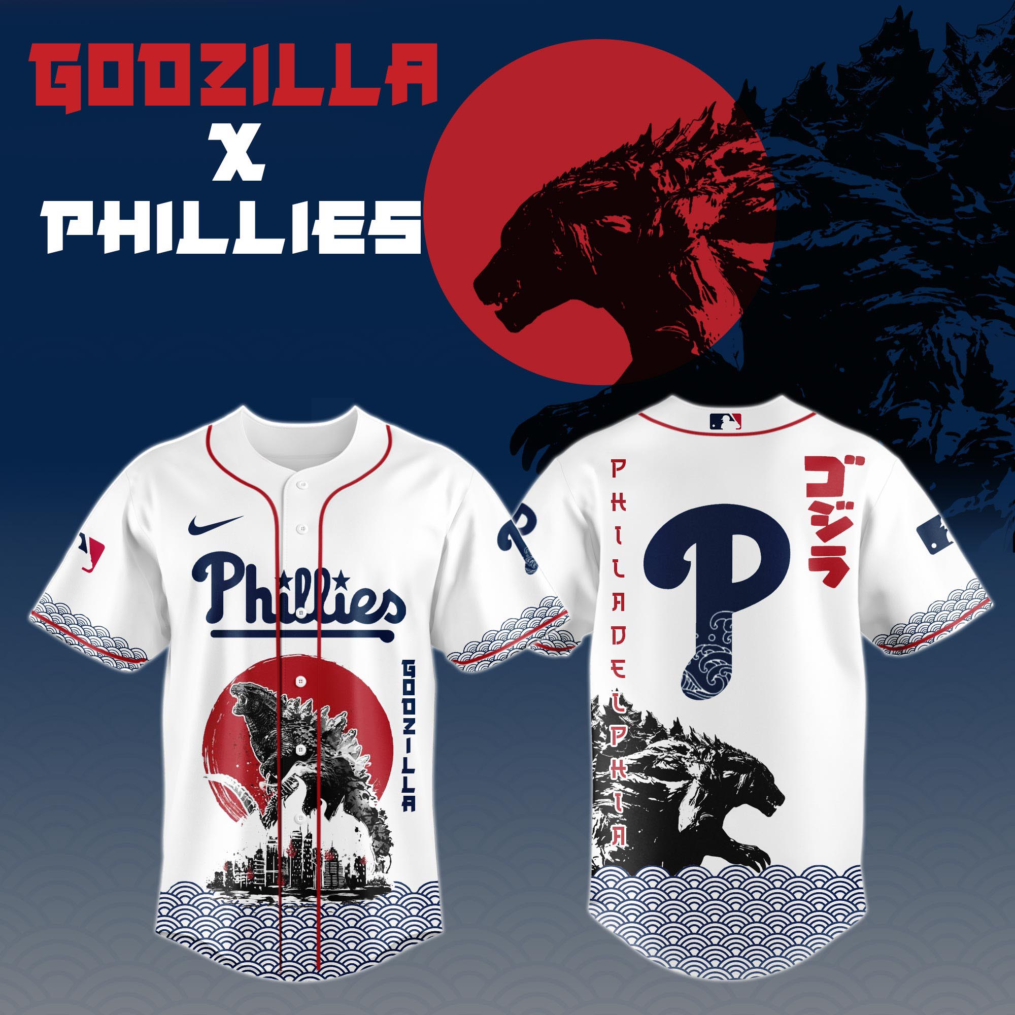 Godzilla X Philadelphia Phillies Mlb Custom Baseball Jersey