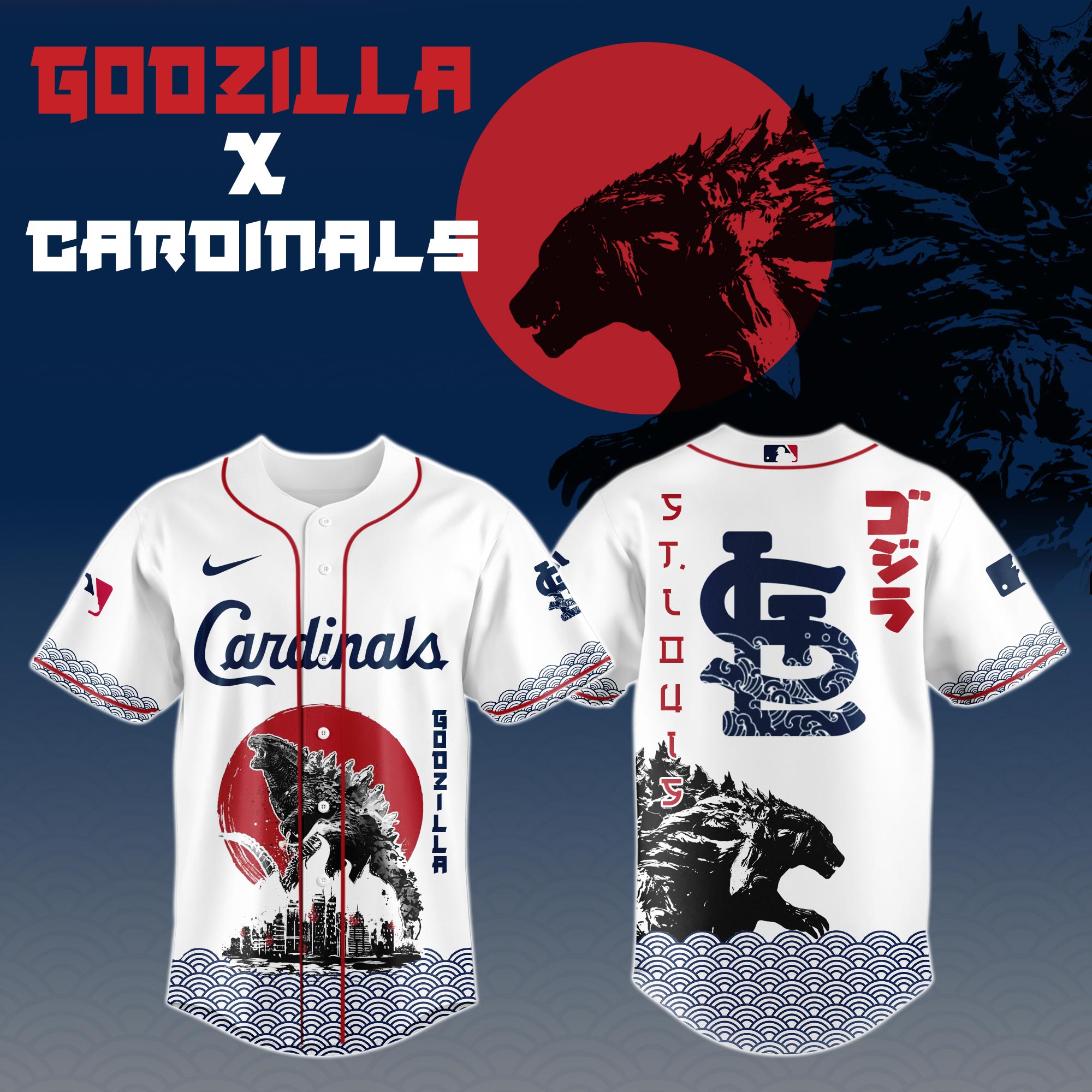 Godzilla X St.louis Cardinals Mlb Custom Baseball Jersey