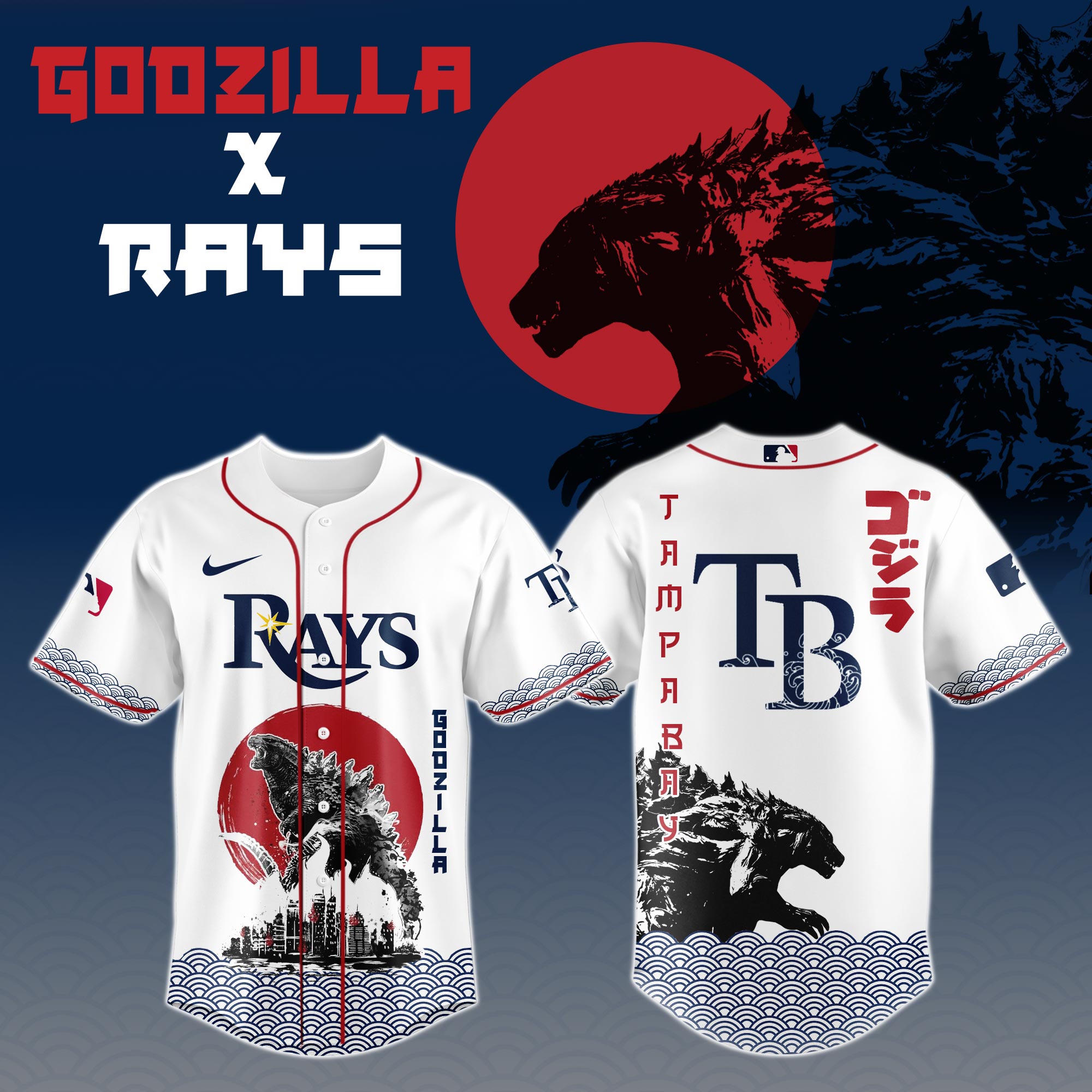 Godzilla X Tampa Bay Rays Custom Baseball Jersey