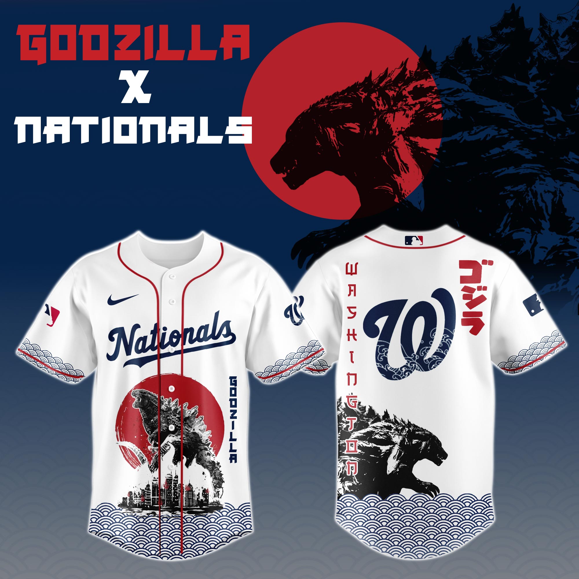 Godzilla X Washington Nationals Mlb Custom Baseball Jersey