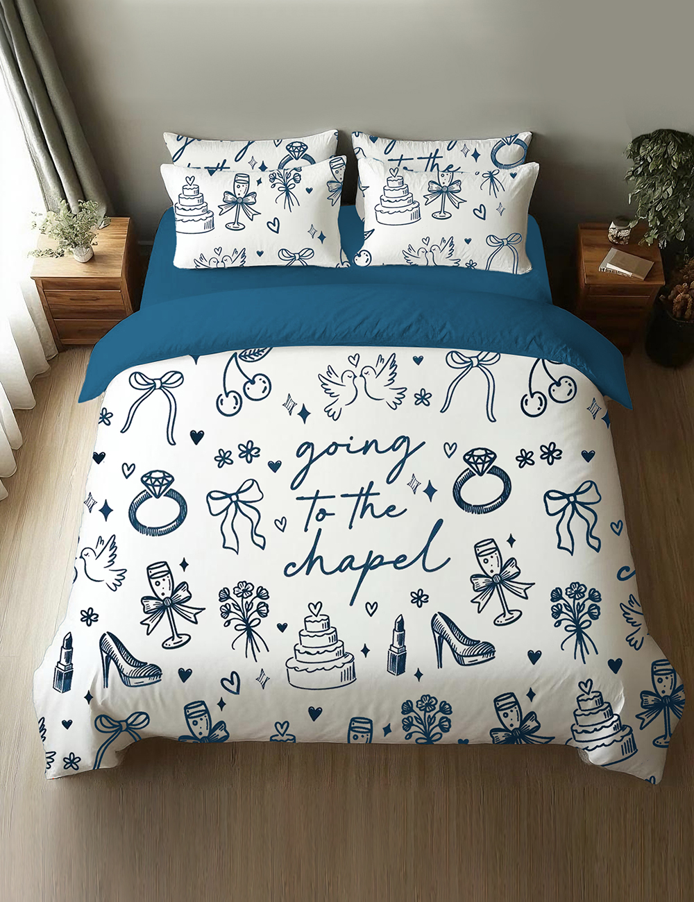 Going To The Chapel Coquette Bachelorette Wedding Bride Four-Piece Bedding Set