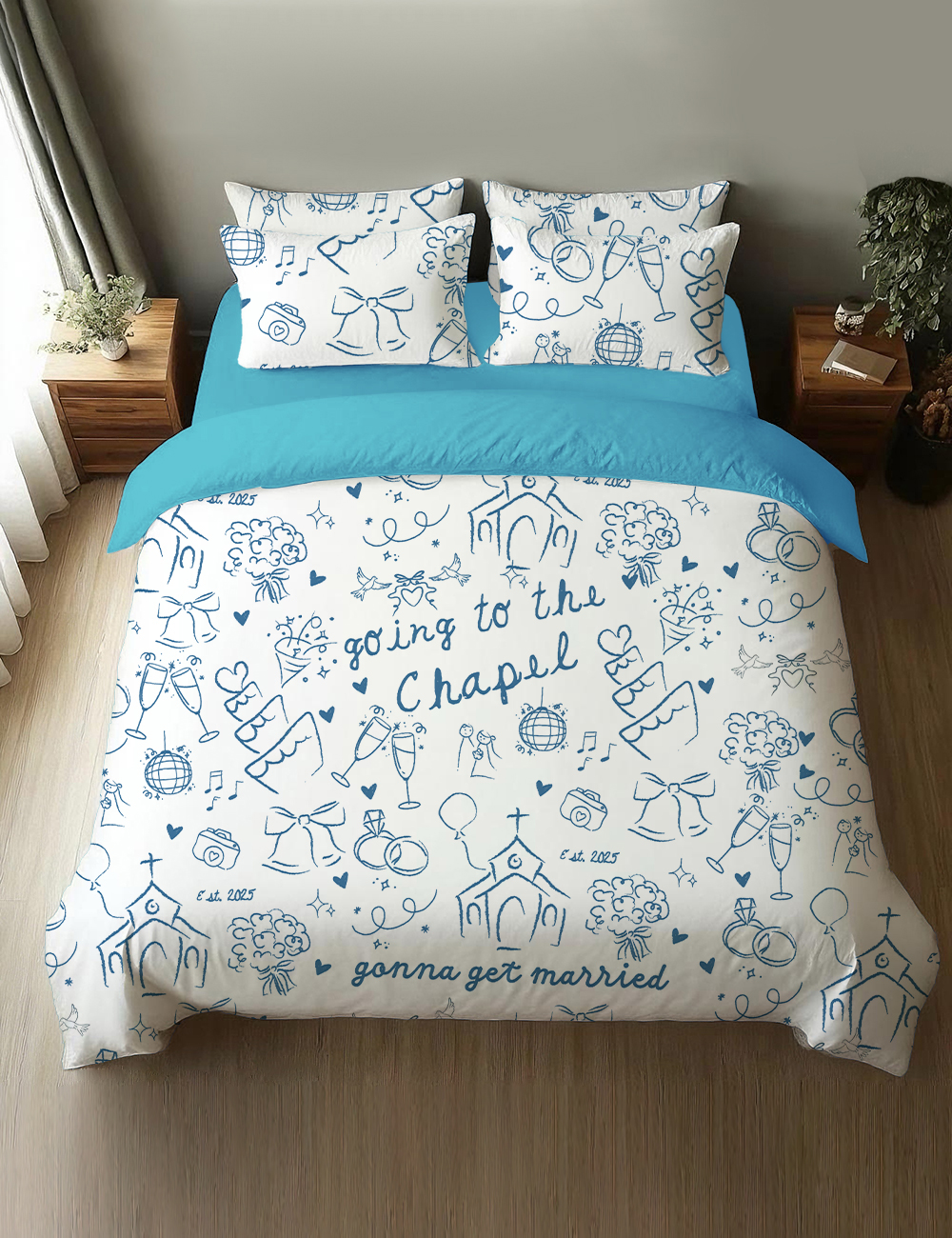 Going To The Chapel Gonna Get Married Bachelorette Bride Wedding Four-Piece Bedding Set