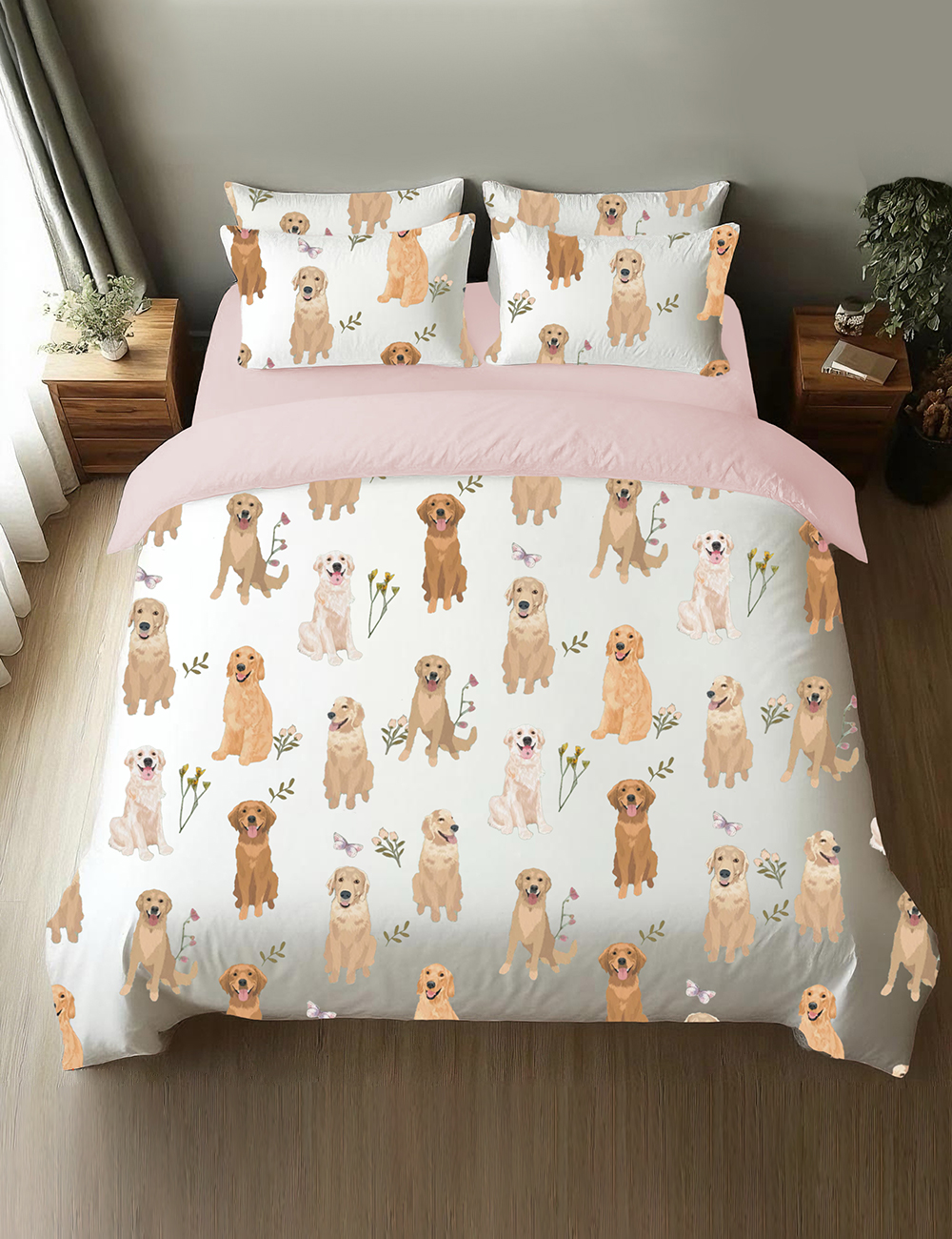 Golden Retriever Cottagecore Four-Piece Bedding Set