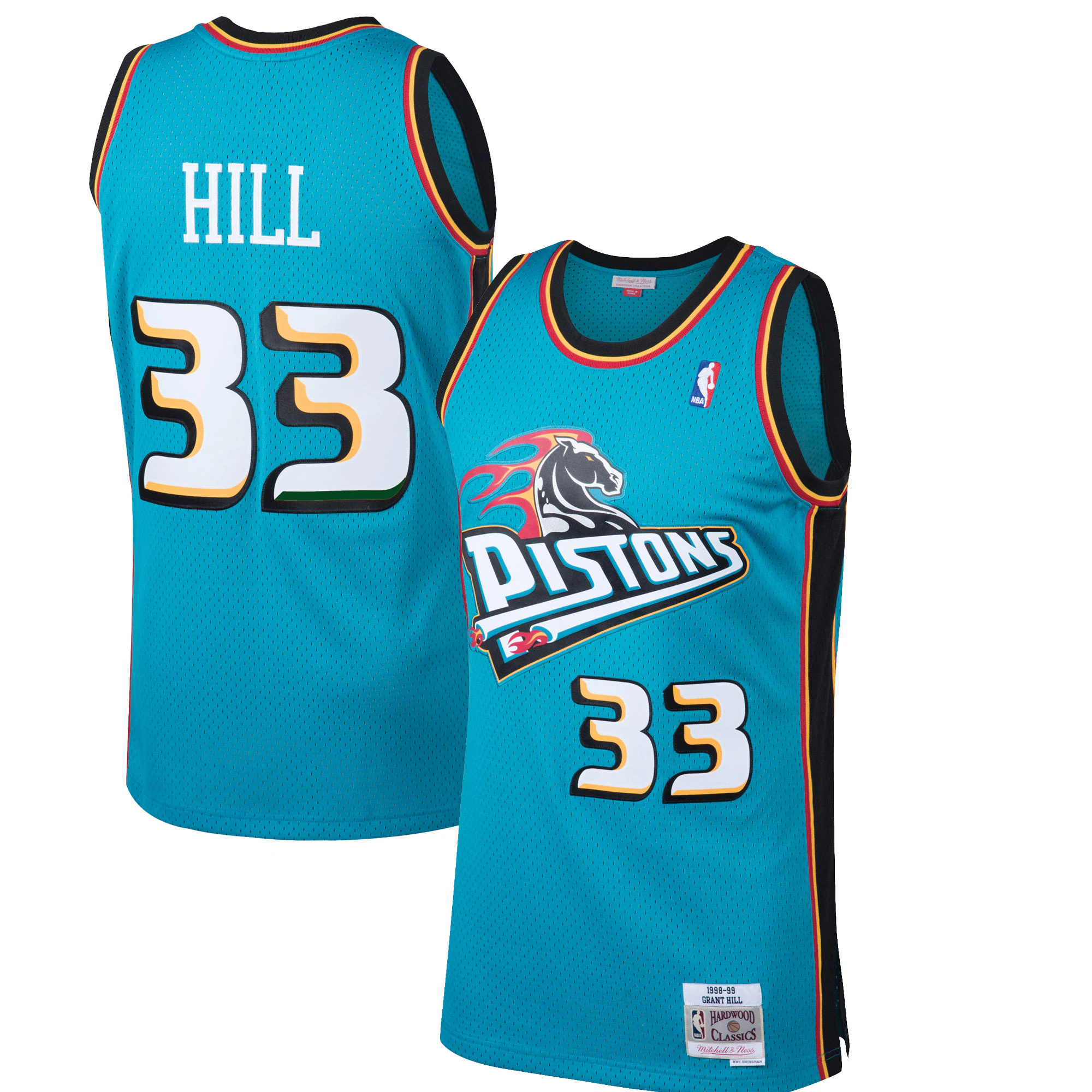 Alternative view of Grant Hill Detroit Pistons Mitchell & Ness 1998-99 Hardwood Classics Swingman Jersey - Teal