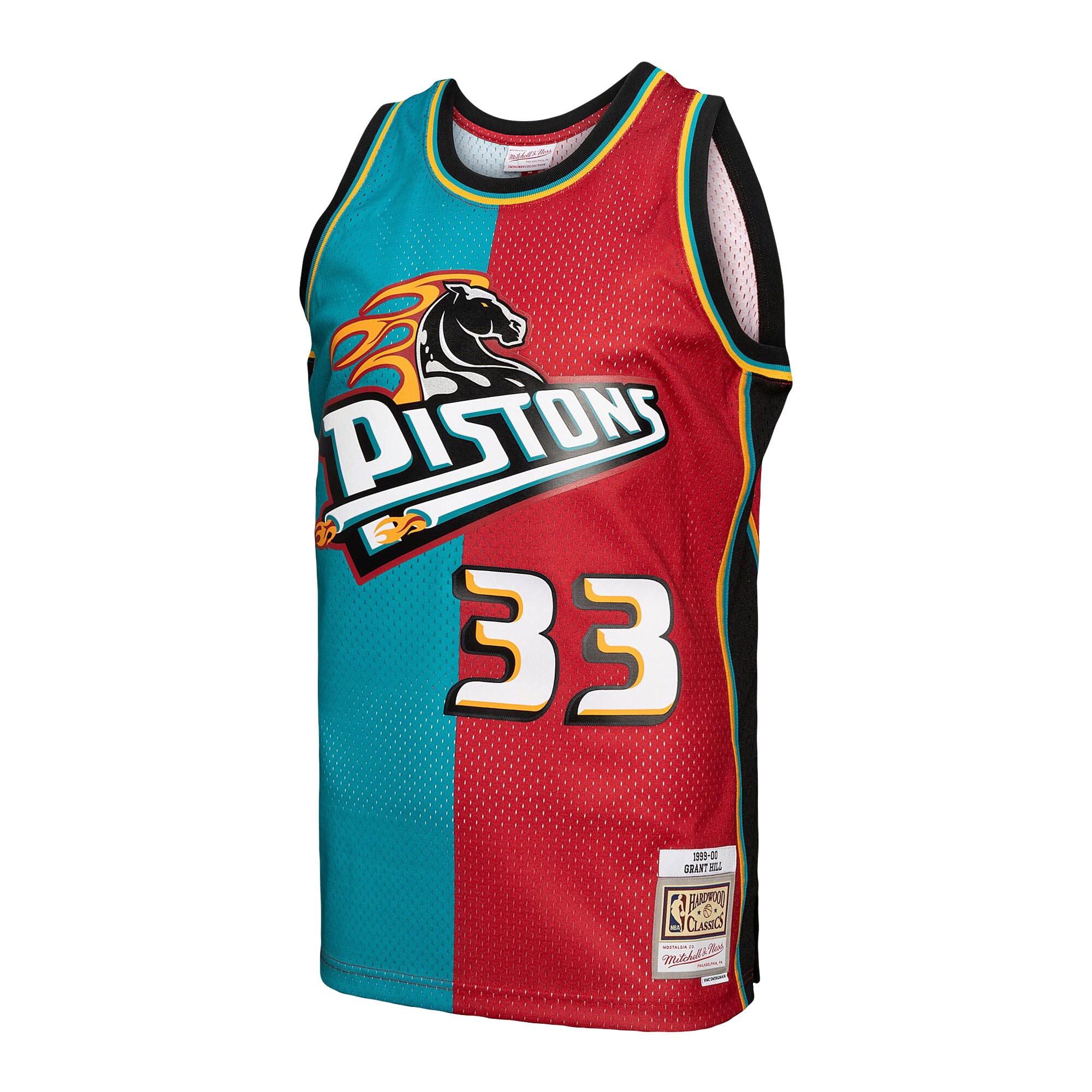 Alternative view of Grant Hill Detroit Pistons Mitchell & Ness Hardwood Classics 1999/00 Split Swingman Jersey - Teal/red