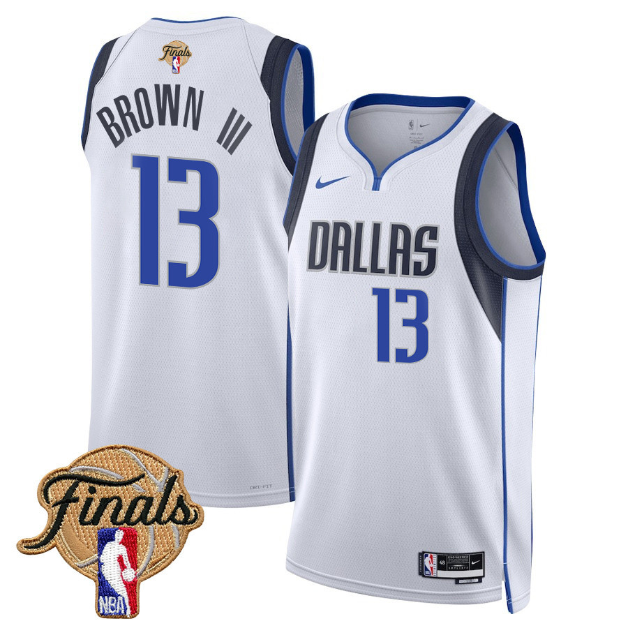 Greg Brown III 13 Dallas Mavericks 2024 FINALS PATCH Swingman Jersey - Association Edition - White - JS963 