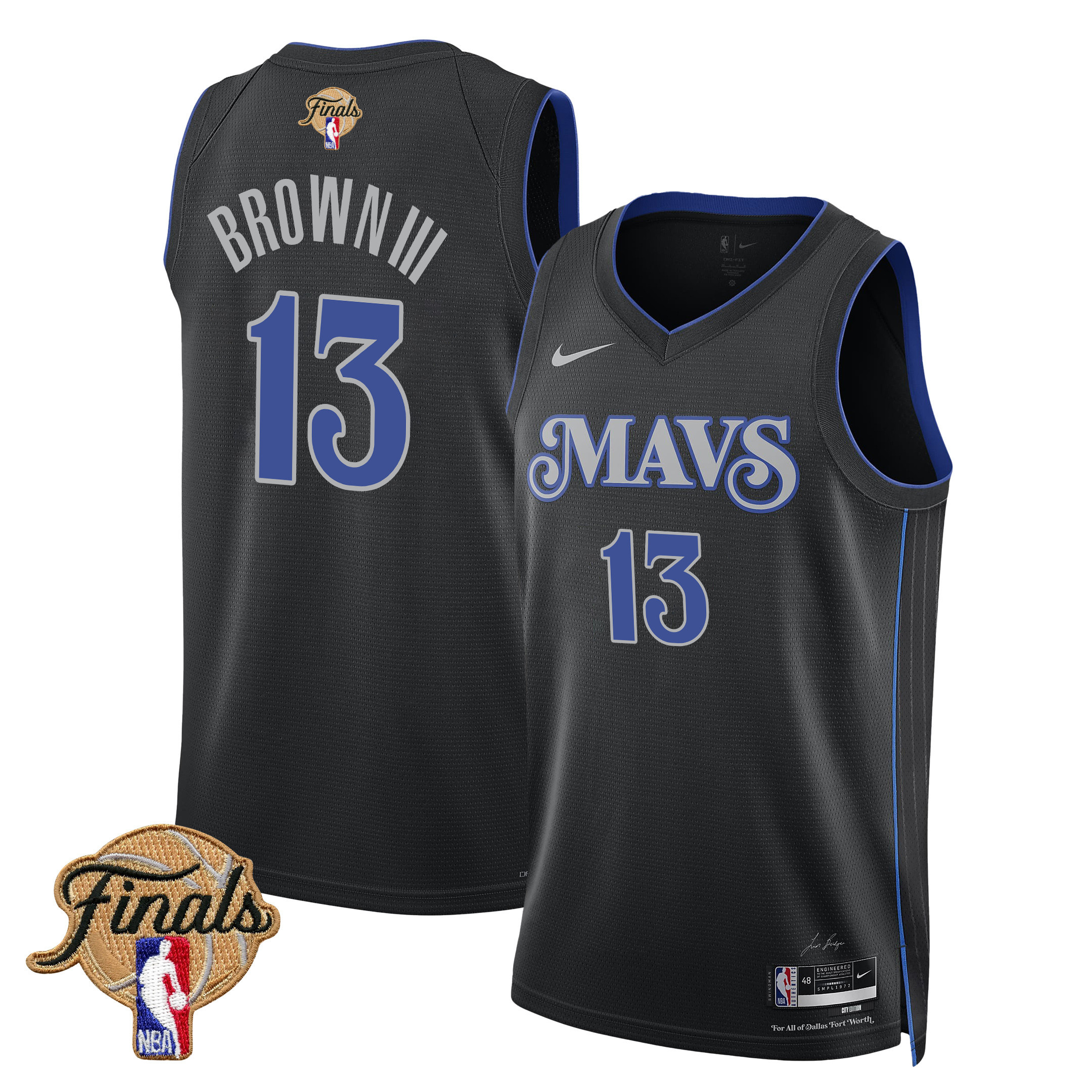 Greg Brown III 13 Dallas Mavericks 2024 FINALS PATCH Swingman Jersey - City Edition - Black - JS217 