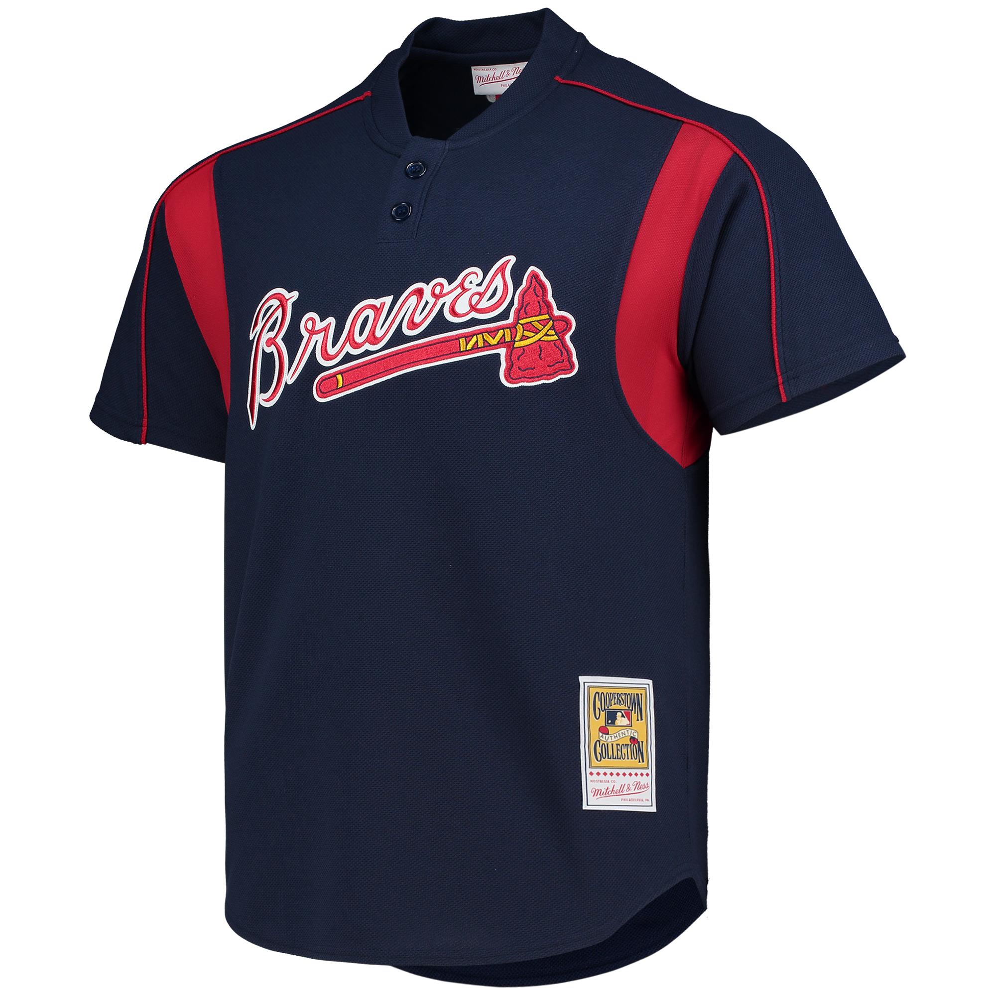 Alternative view of Greg Maddux Atlanta Braves Mitchell & Ness Cooperstown Collection Mesh Batting Practice Button-up Jersey - Navy