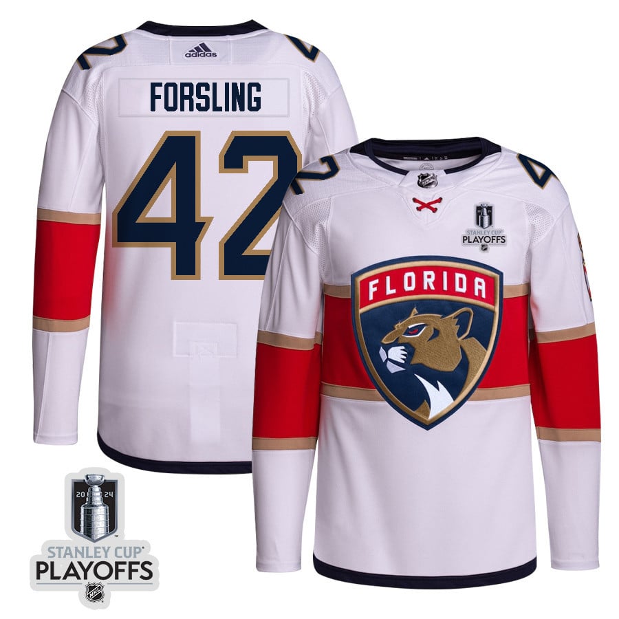 Gustav Forsling 42 Florida Panthers 2024 NHL Playoffs Patch Away Jersey Customized - Men, White - JS335 