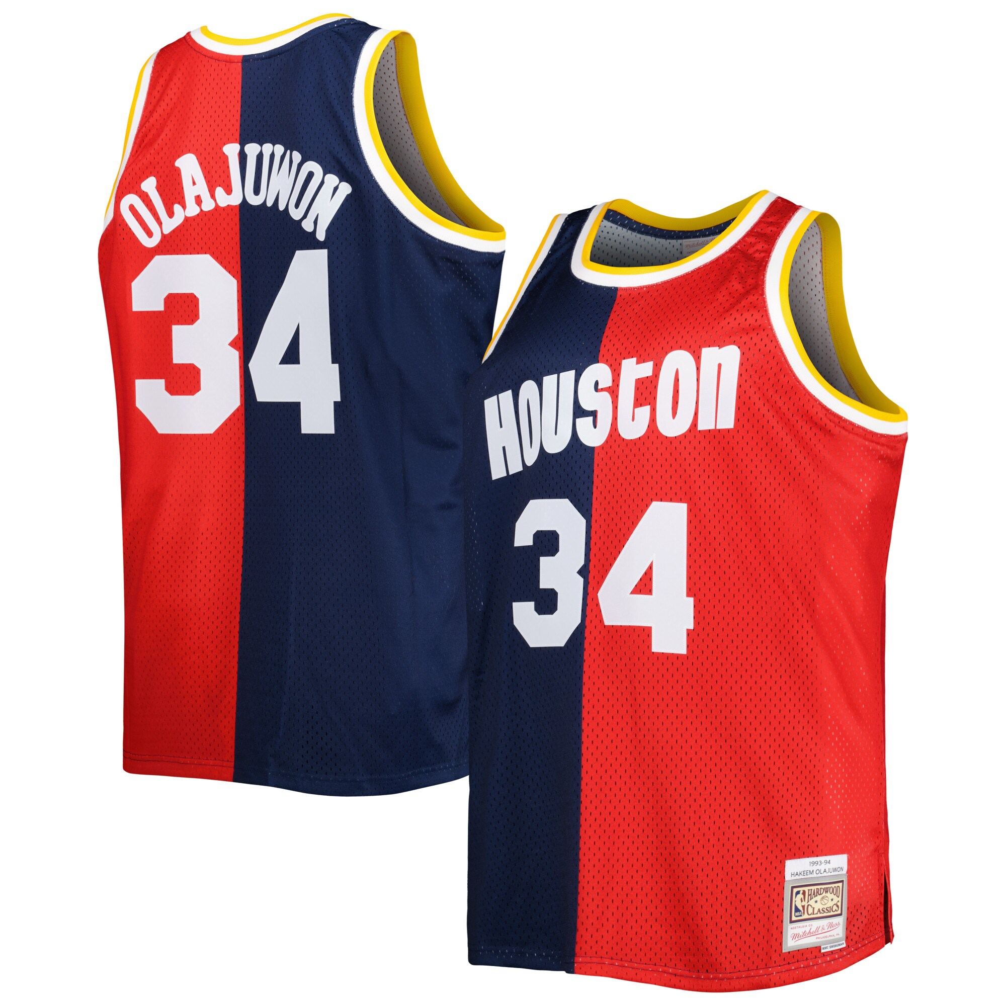 Alternative view of Hakeem Olajuwon Houston Rockets Mitchell & Ness Big & Tall Hardwood Classics 1993/94 Split Swingman Jersey - Navy/red