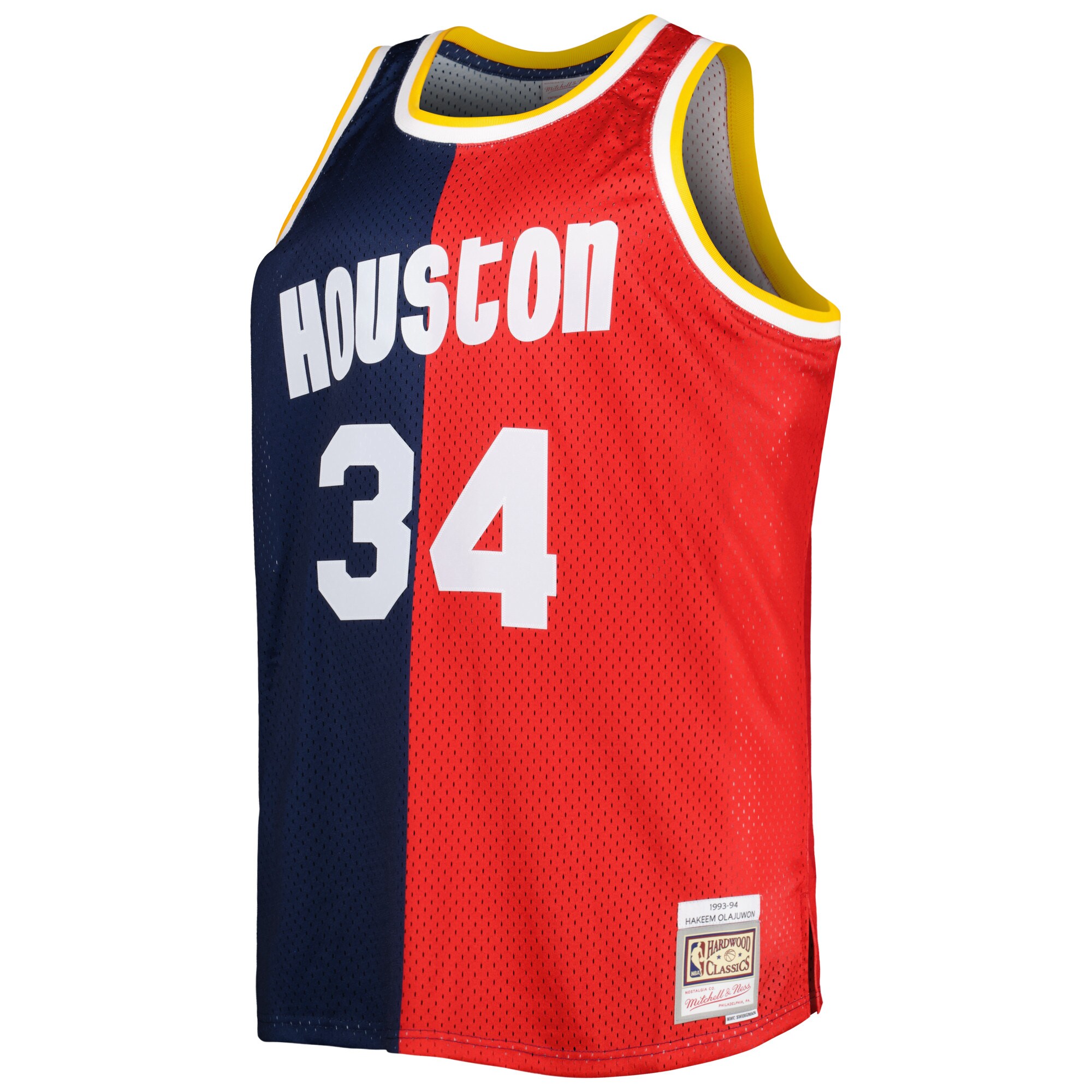 Alternative view of Hakeem Olajuwon Houston Rockets Mitchell & Ness Big & Tall Hardwood Classics 1993/94 Split Swingman Jersey - Navy/red