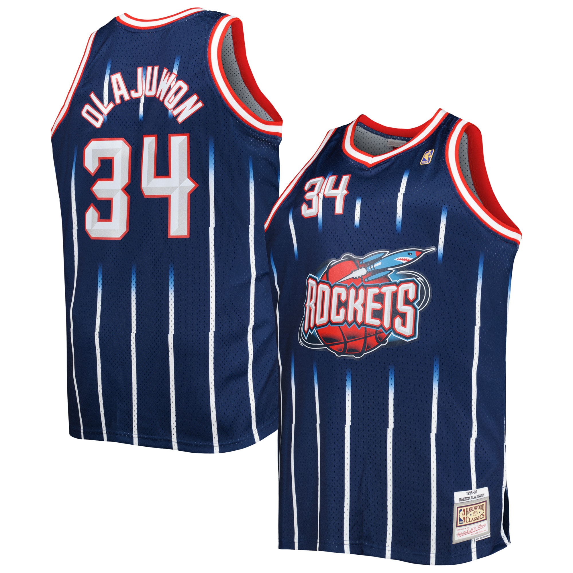 Alternative view of Hakeem Olajuwon Houston Rockets Mitchell & Ness Big & Tall Hardwood Classics 1996/97 Swingman Jersey - Navy