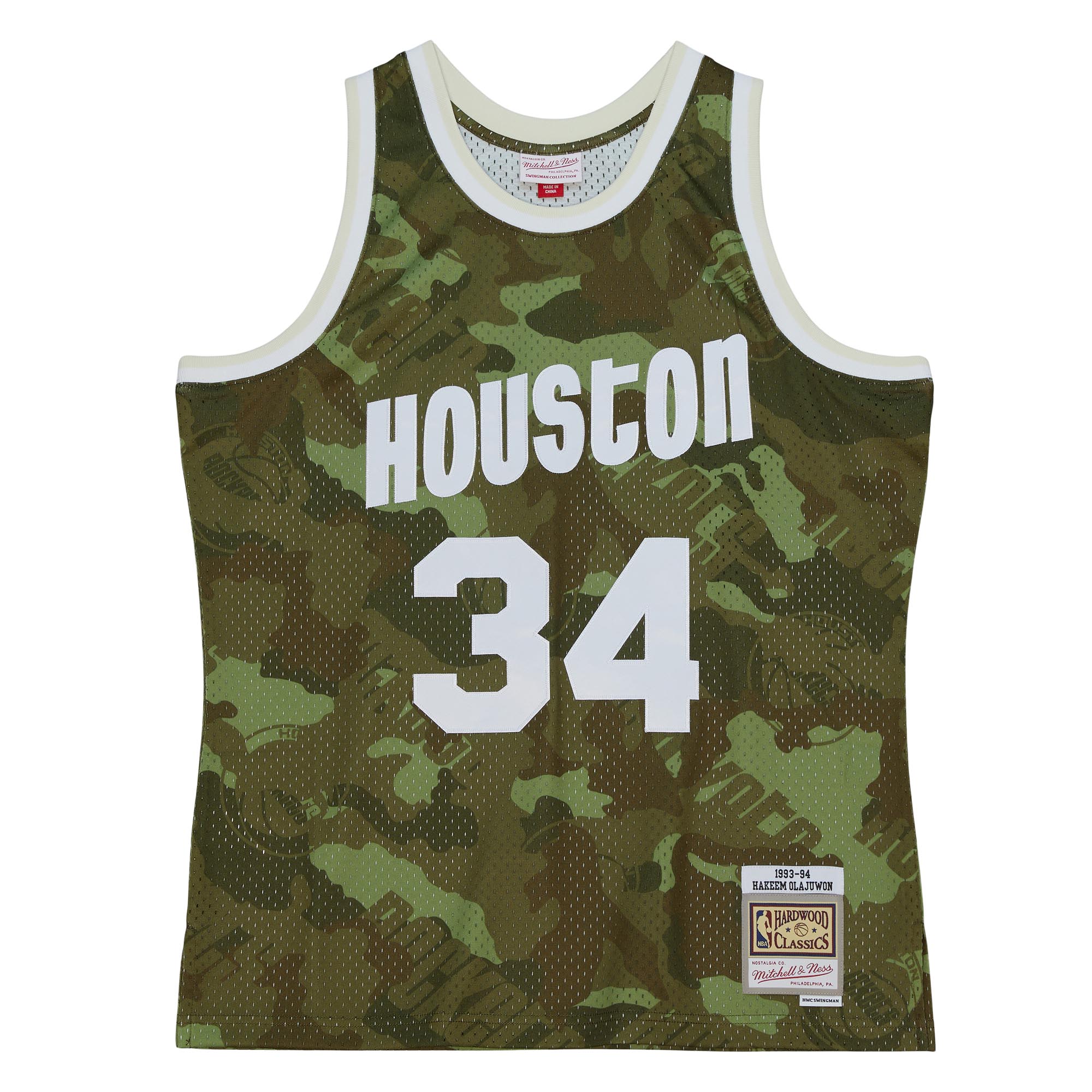 Alternative view of Hakeem Olajuwon Houston Rockets Mitchell & Ness Hardwood Classics 1993/94 Ghost Green Swingman Jersey - Camo