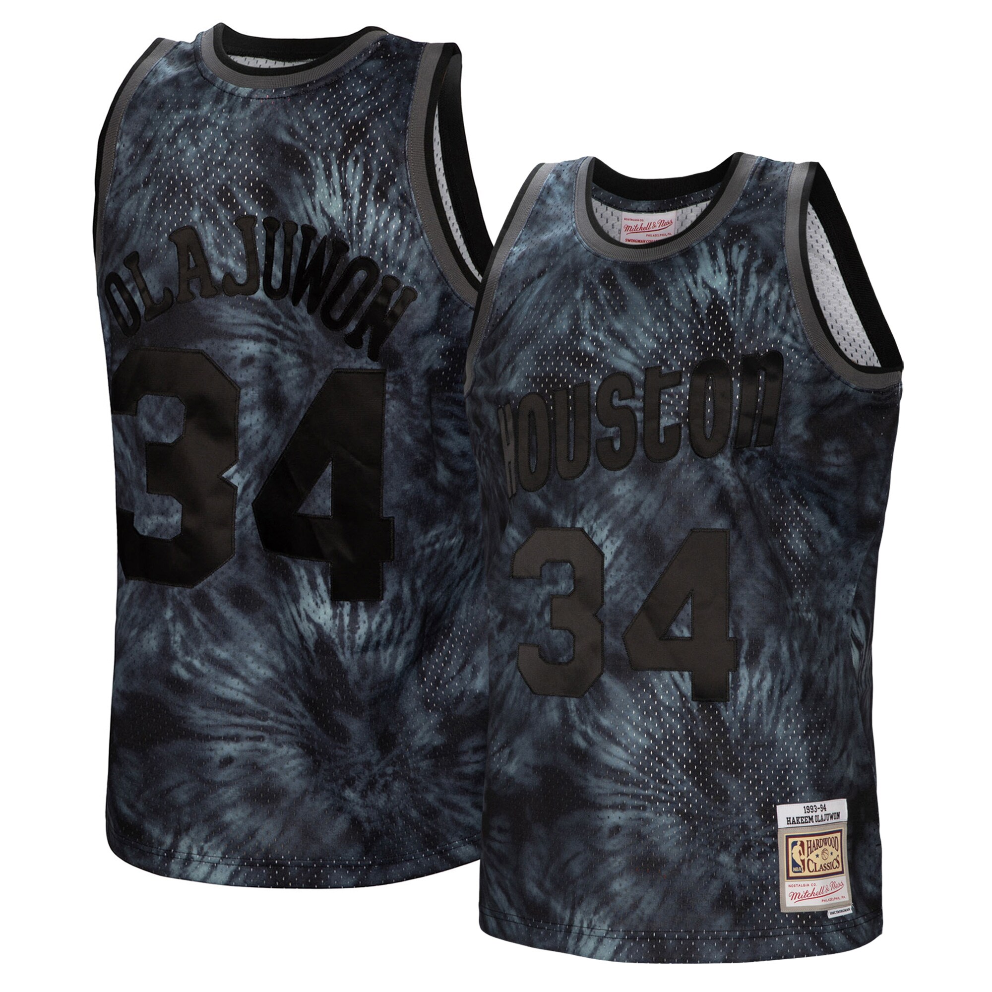 Alternative view of Hakeem Olajuwon Houston Rockets Mitchell & Ness Hardwood Classics 1993/94 Tie-dye Swingman Jersey - Black