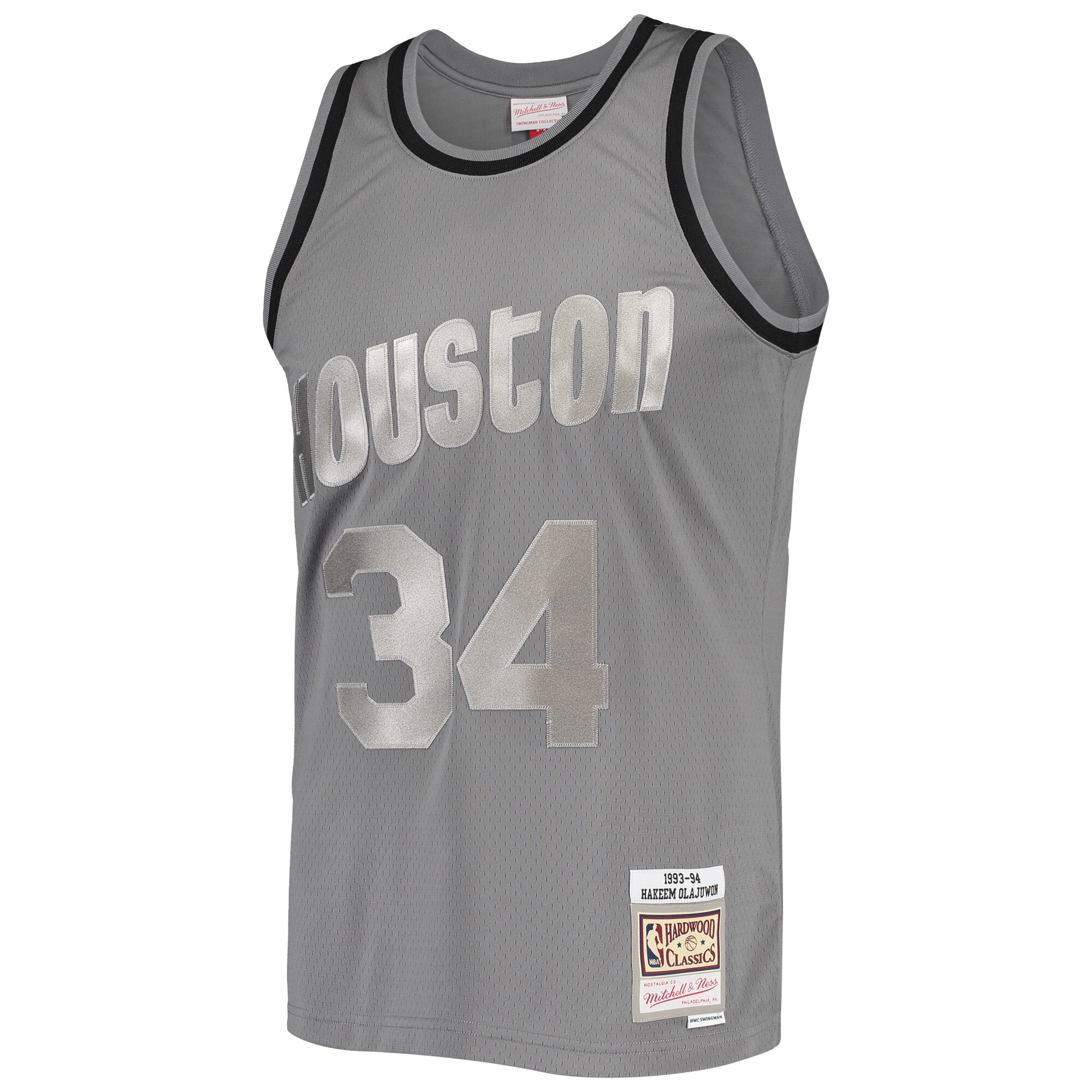 Alternative view of Hakeem Olajuwon Houston Rockets Mitchell & Ness Hardwood Classics Retired Player 1993/94 Metal Works Swingman Jersey - Charcoal