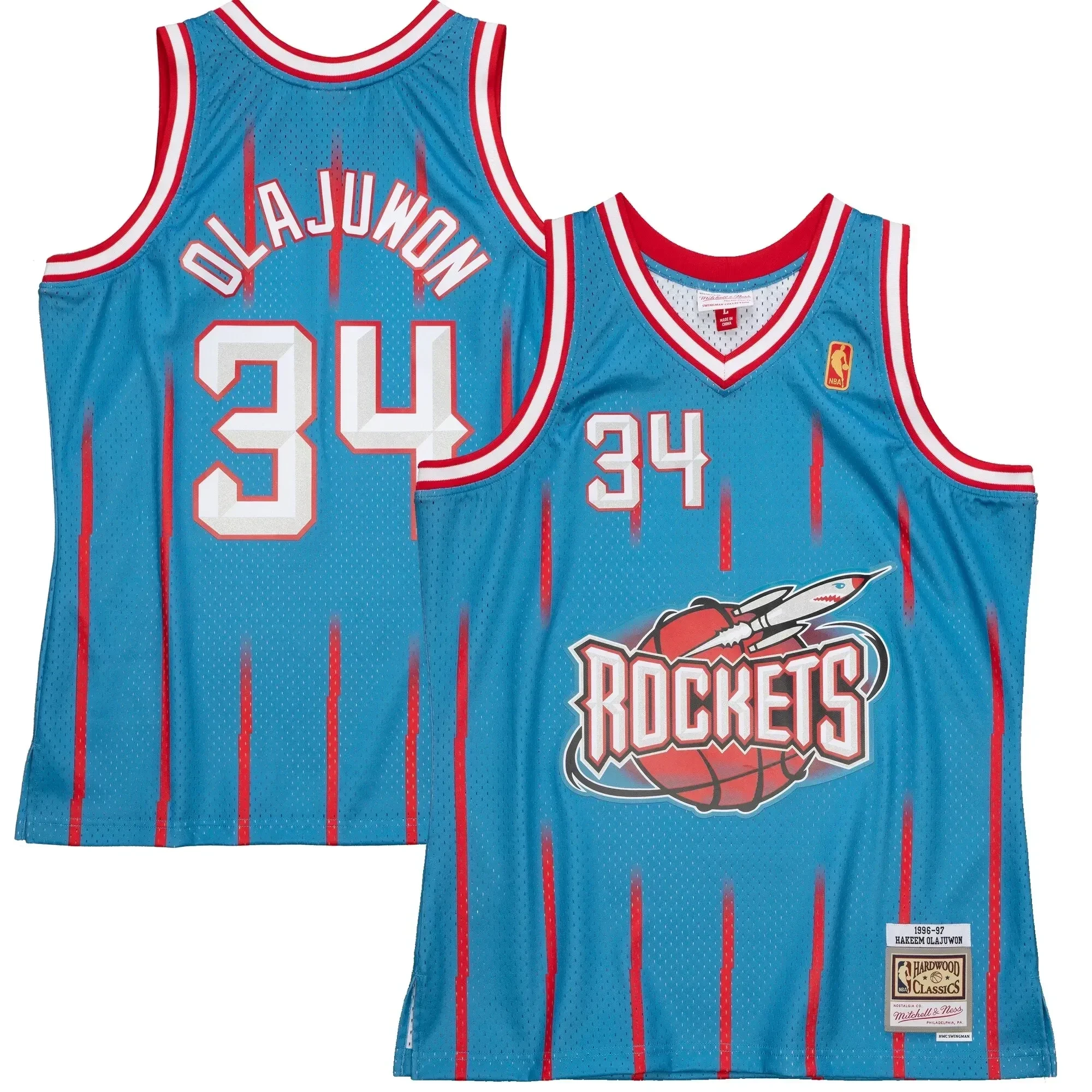 Hakeem Olajuwon Houston Rockets Mitchell & Ness 1996-97 Hardwood Classics Reload 2.0 Swingman Jersey - Light Blue - JS261 
