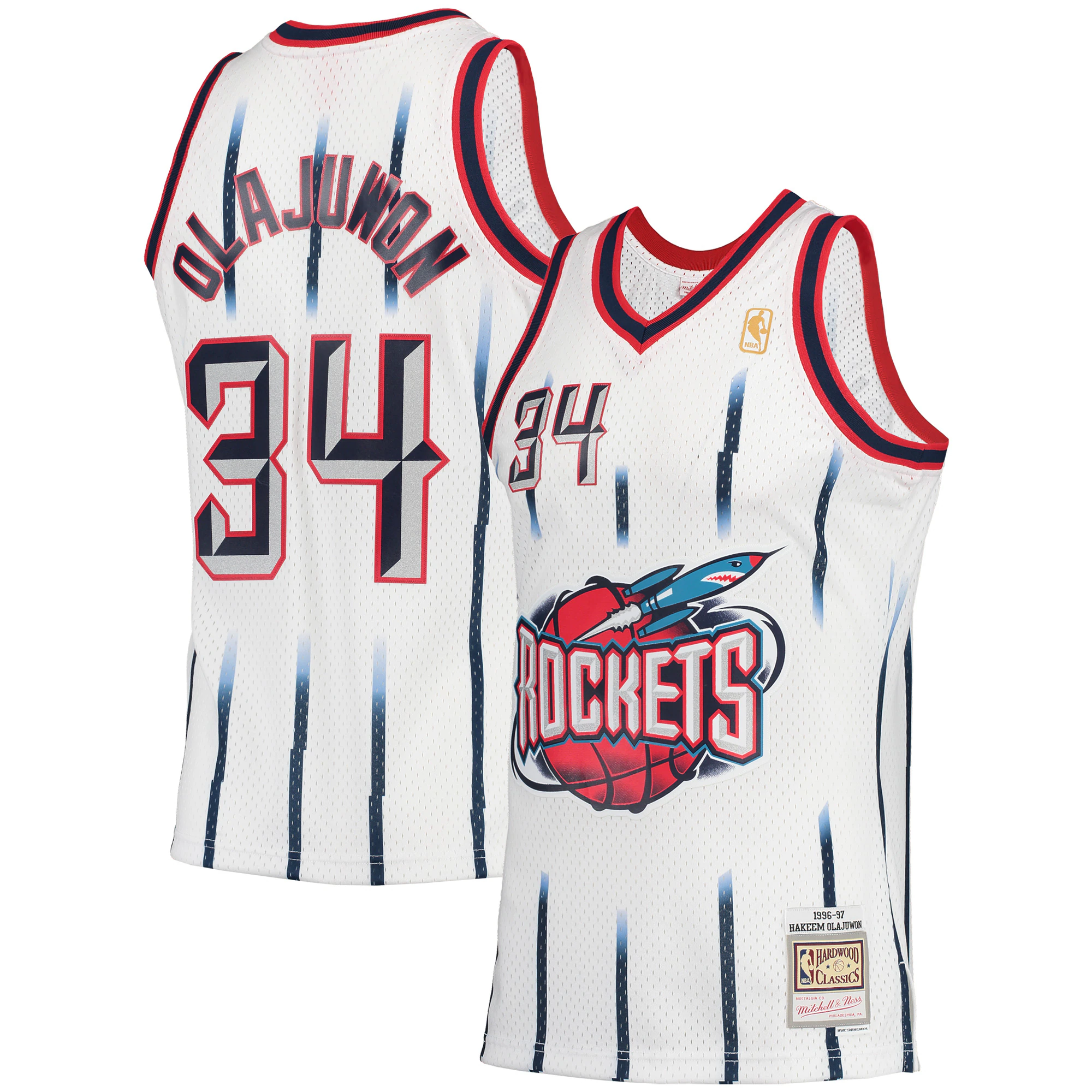 Alternative view of Hakeem Olajuwon Houston Rockets Mitchell & Ness 1996-97 Hardwood Classics Swingman Jersey - White