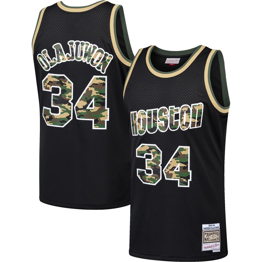 Hakeem Olajuwon Houston Rockets Mitchell & Ness Straight Fire Camo Swingman Jersey - Black