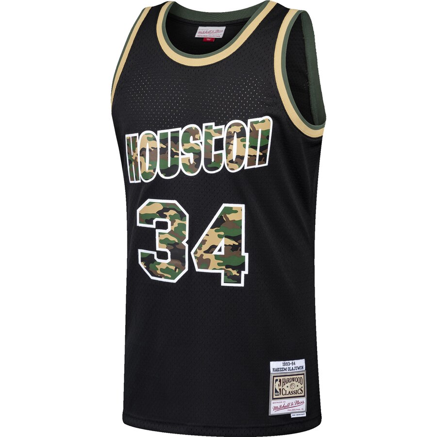 Alternative view of Hakeem Olajuwon Houston Rockets Mitchell & Ness Straight Fire Camo Swingman Jersey - Black