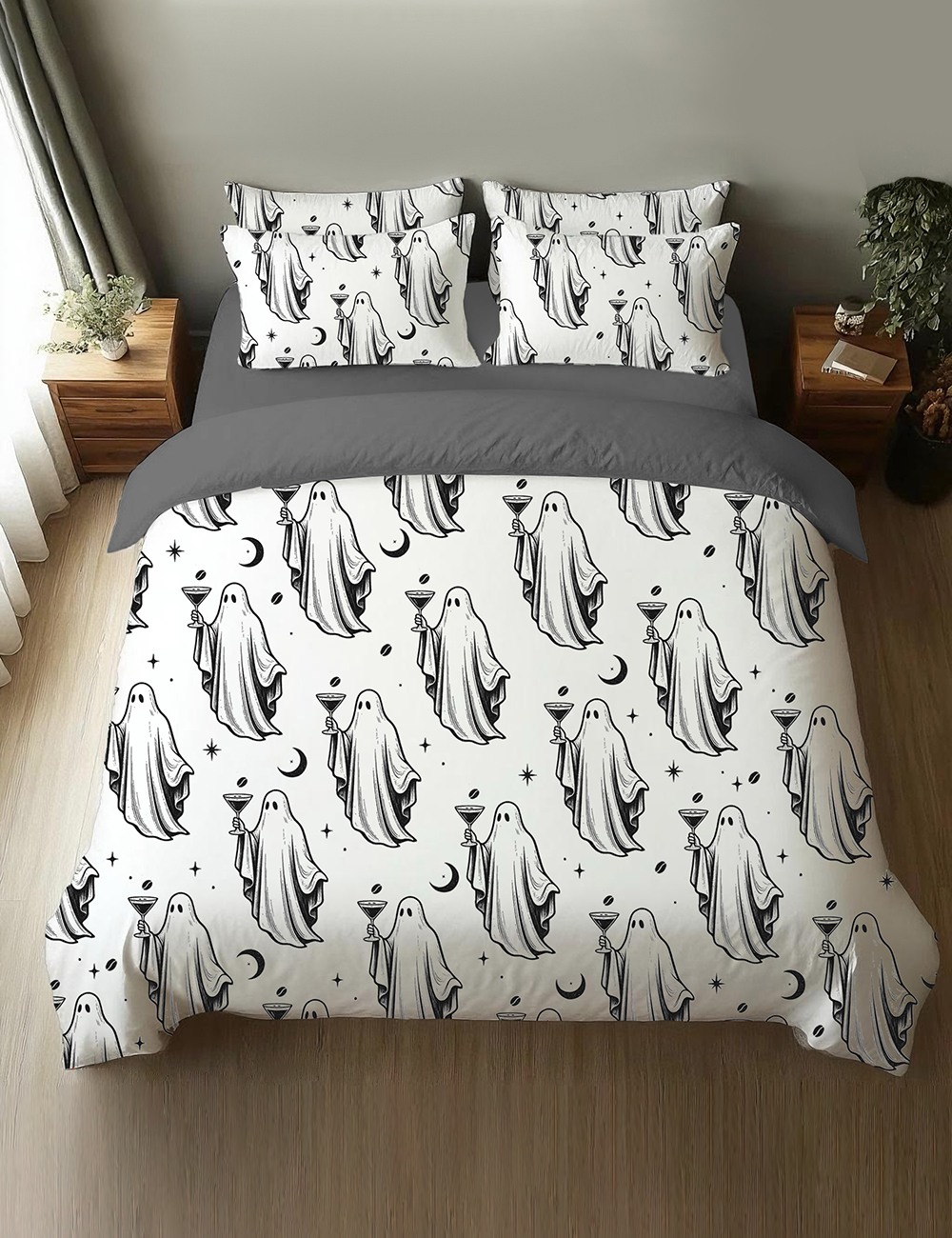 Halloween Ghost Cocktail Espresso Martini Four-Piece Bedding Set
