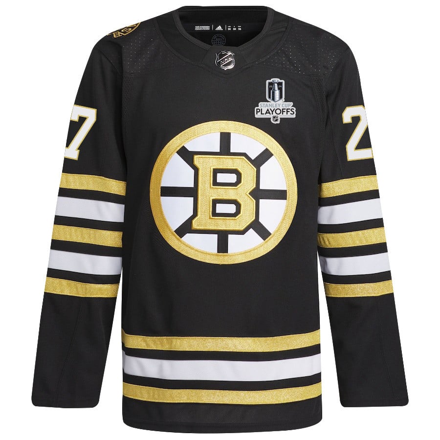 Alternative view of Hampus Lindholm 27 Boston Bruins 2024 NHL Playoffs Patch Home Jersey - Men, Black - JS592 