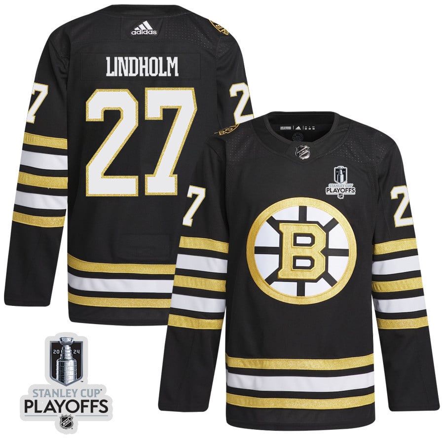 Hampus Lindholm 27 Boston Bruins 2024 NHL Playoffs Patch Home Jersey - Men, Black - JS592 