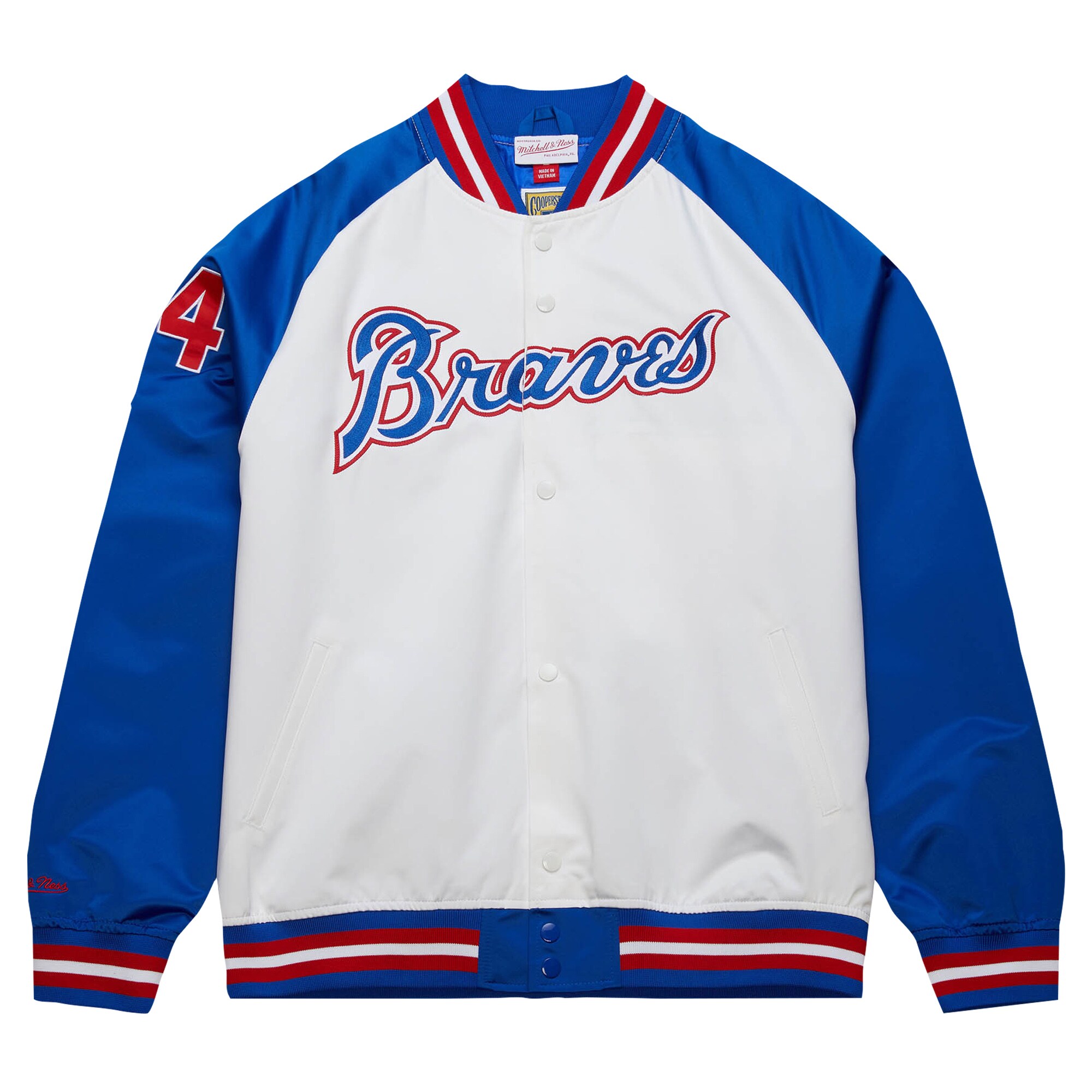 Alternative view of Hank Aaron Atlanta Braves Mitchell & Ness Cooperstown Collection Legends Lightweight Satin Raglan Full-snap Jacket - White/royal