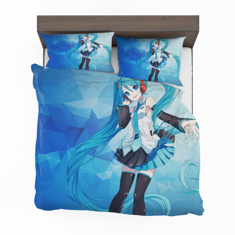 Alternative view of Hatsune Miku Anime Girl Polygons Blue Bedding Set - Custom Bedding Set