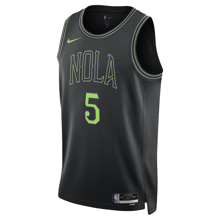 Alternative view of Herbert Jones 5 New Orleans Pelicans 2023/24 City Edition Swingman Jersey - Black - JS285 