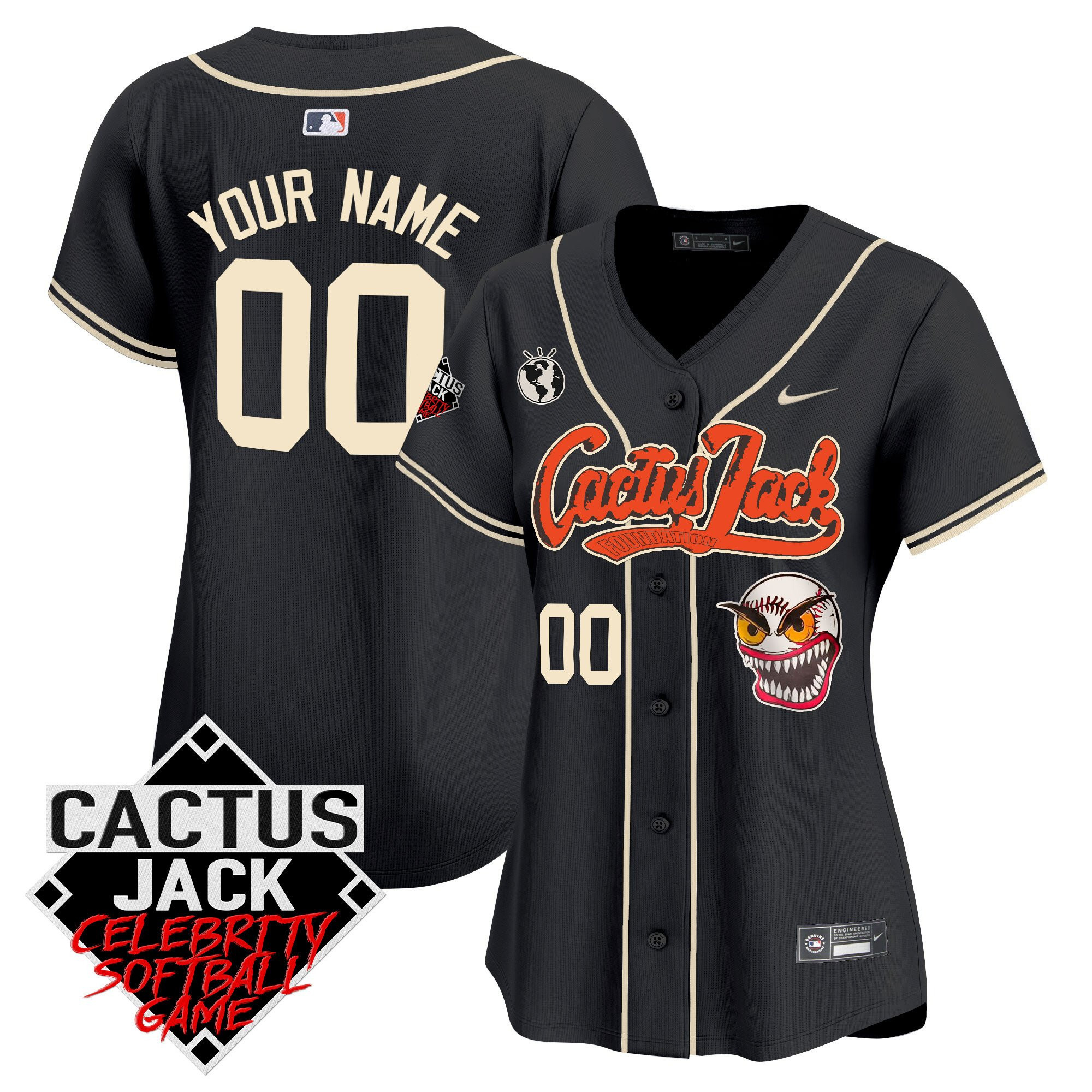 Houston Astros Cactus Jack Celebrity Softball Game Patch Custom Women Jersey - Black