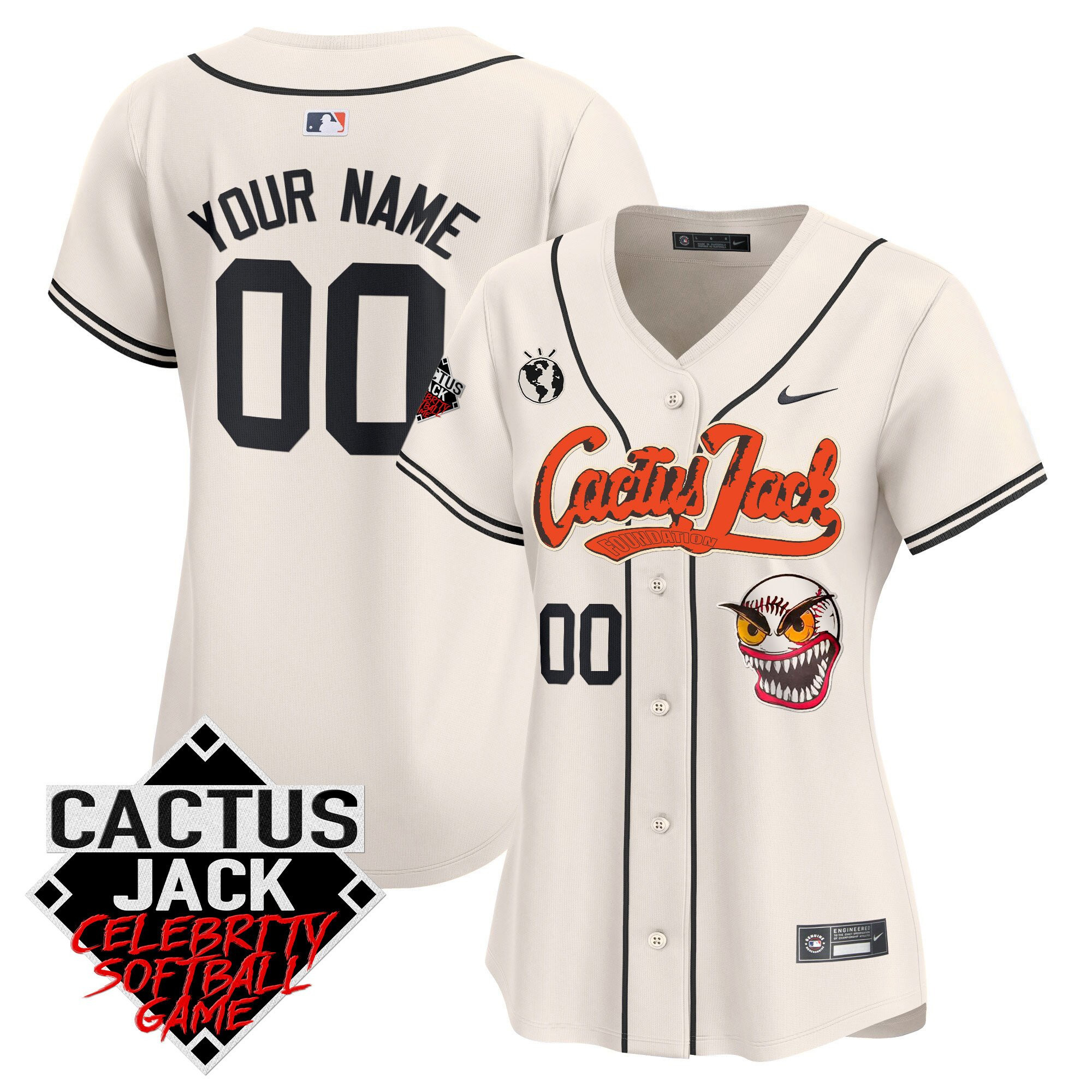 Houston Astros Cactus Jack Celebrity Softball Game Patch Custom Women Jersey - Cream