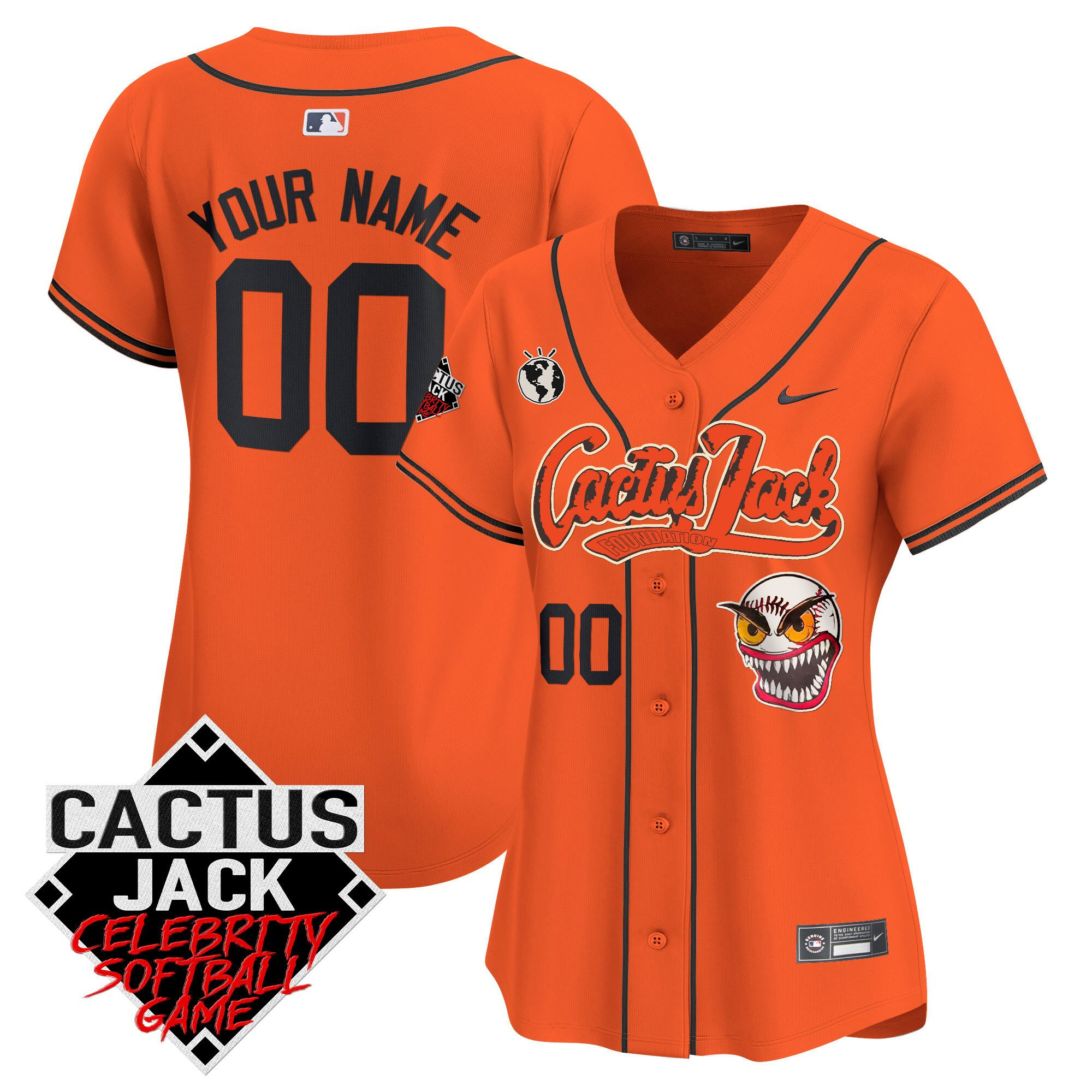 Houston Astros Cactus Jack Celebrity Softball Game Patch Custom Women Jersey - Orange