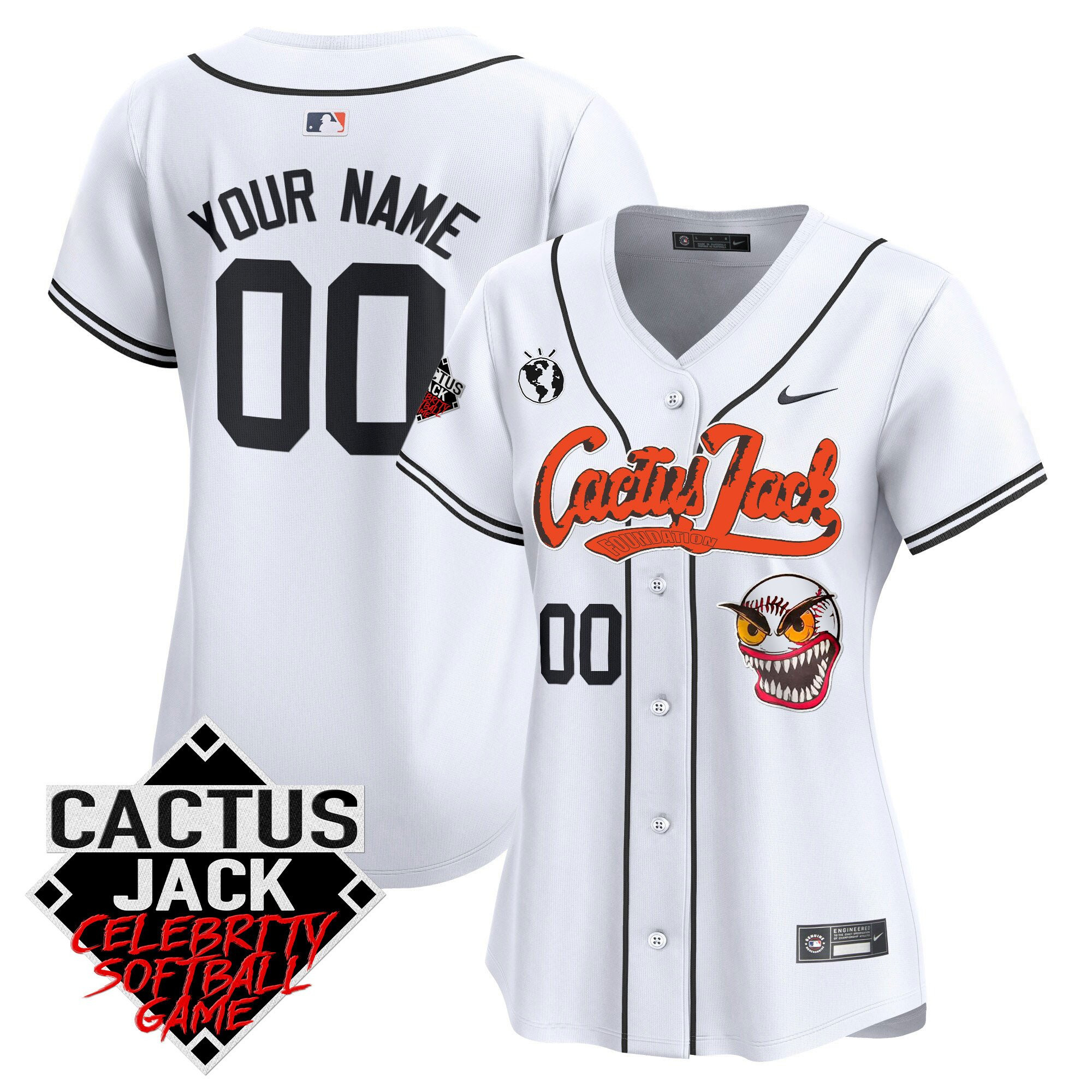 Houston Astros Cactus Jack Celebrity Softball Game Patch Custom Women Jersey - White