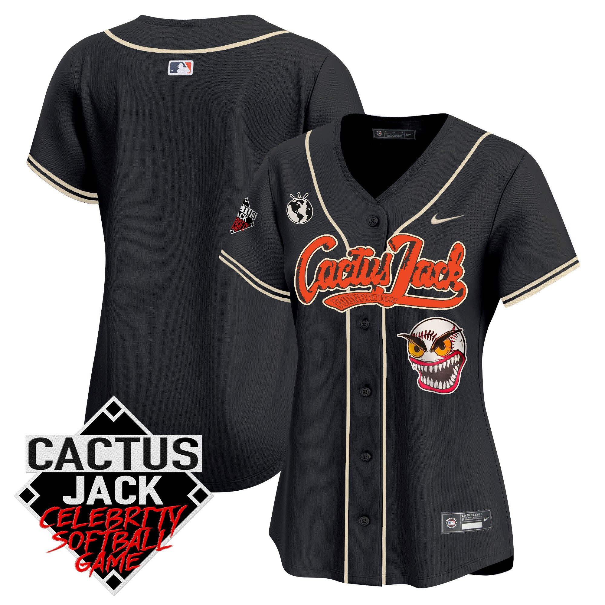 Houston Astros Cactus Jack Celebrity Softball Game Patch Women Jersey - Black