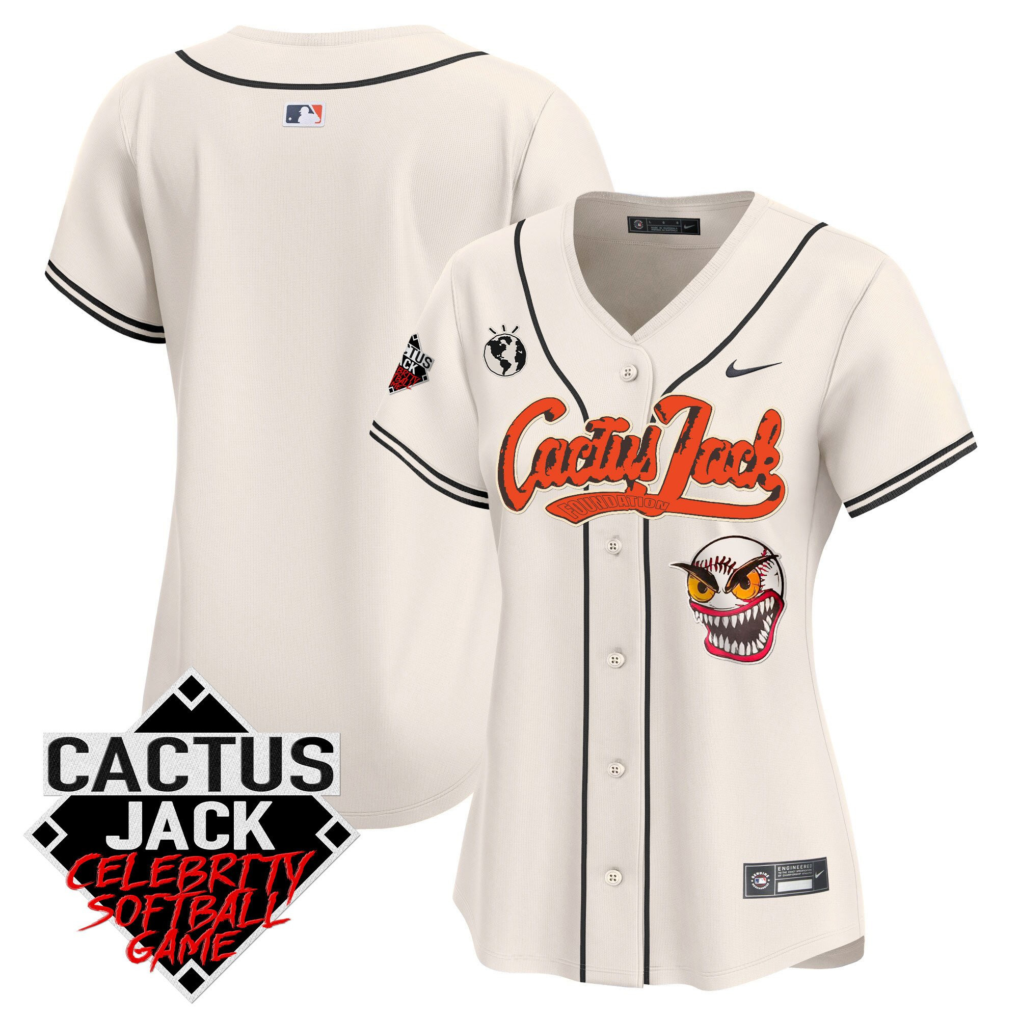 Houston Astros Cactus Jack Celebrity Softball Game Patch Women Jersey - Cream