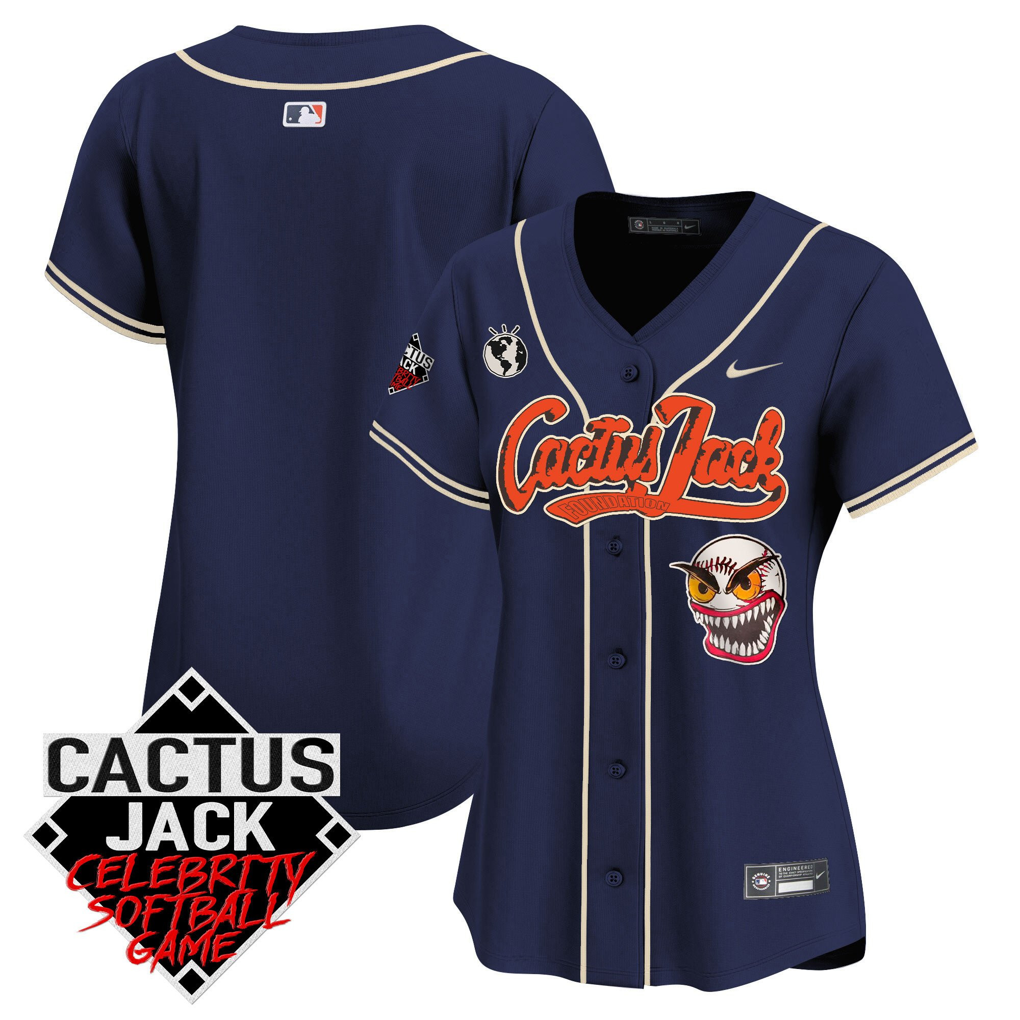 Houston Astros Cactus Jack Celebrity Softball Game Patch Women Jersey - Navy