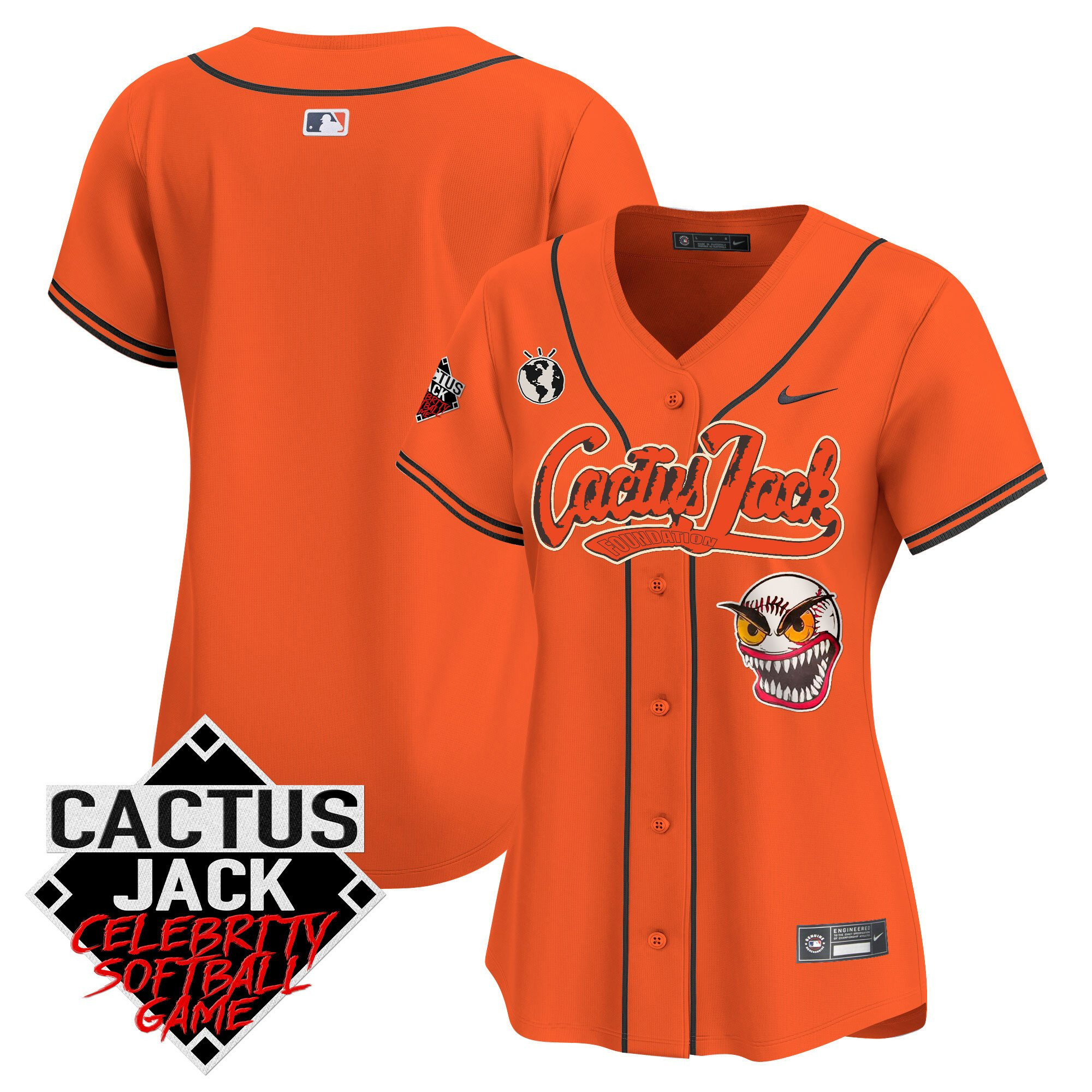 Houston Astros Cactus Jack Celebrity Softball Game Patch Women Jersey - Orange
