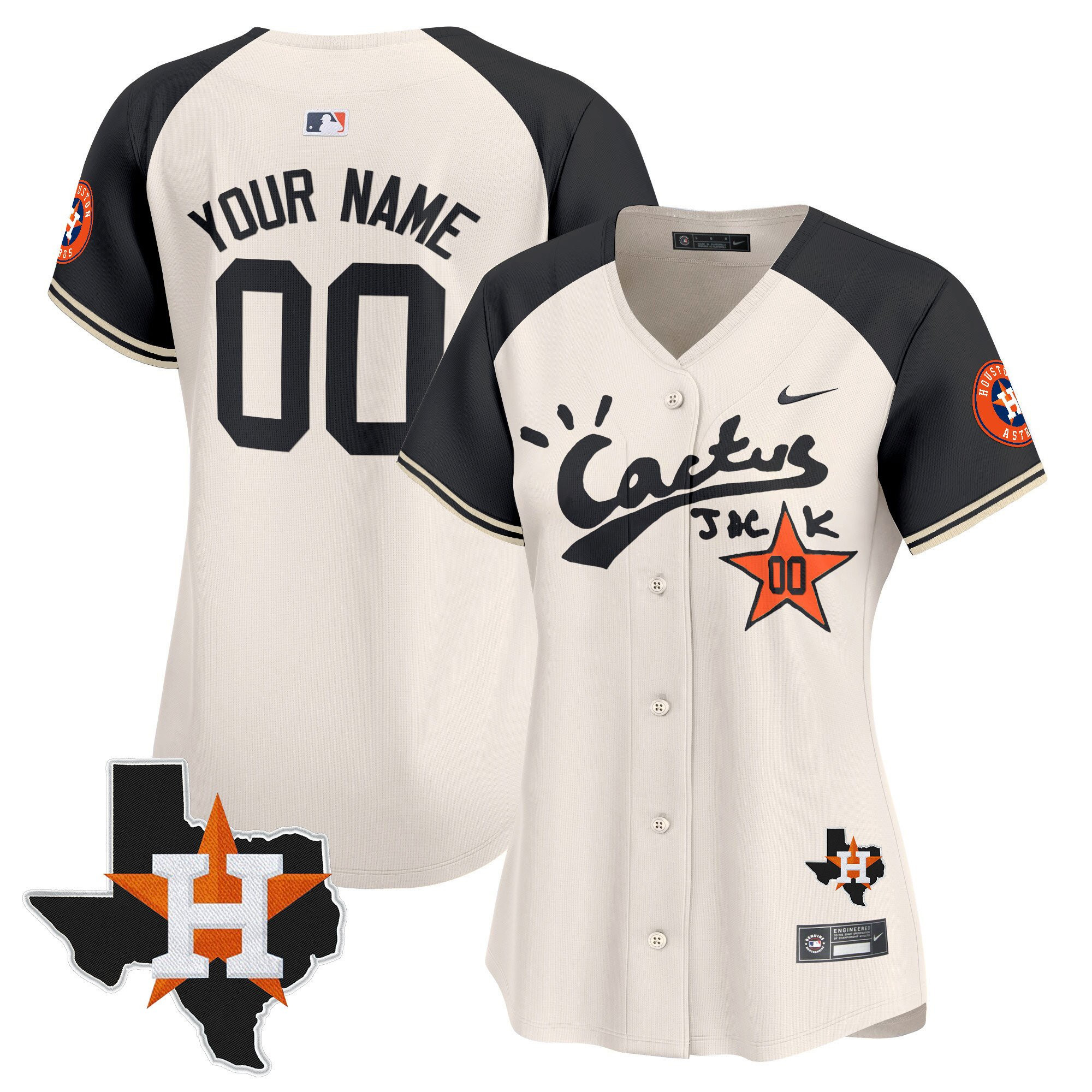 Alternative view of Houston Astros Cactus Jack Houston Patch Customized Limited Women Jersey 