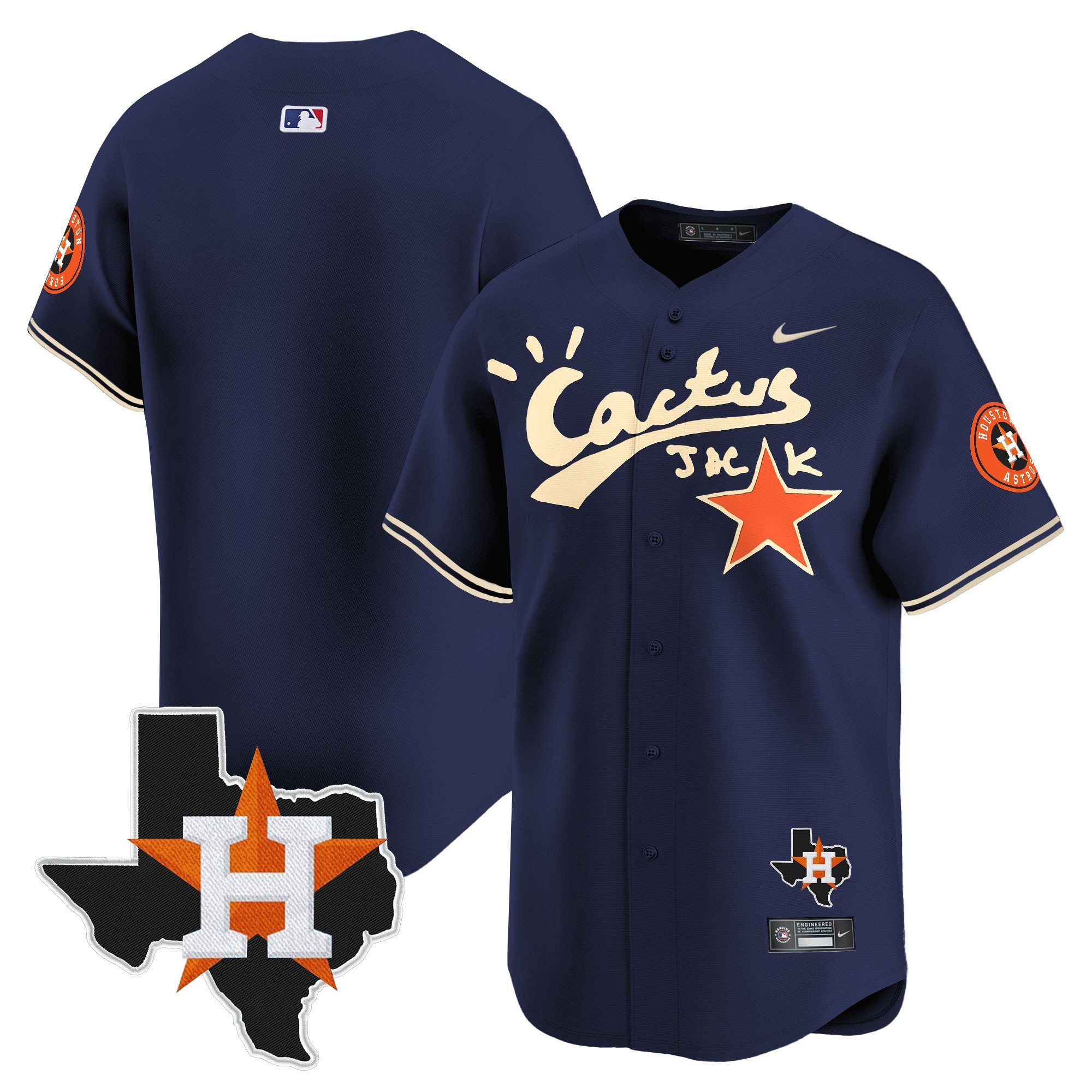 Houston Astros Cactus Jack Houston Patch Navy Limited Jersey - Men 