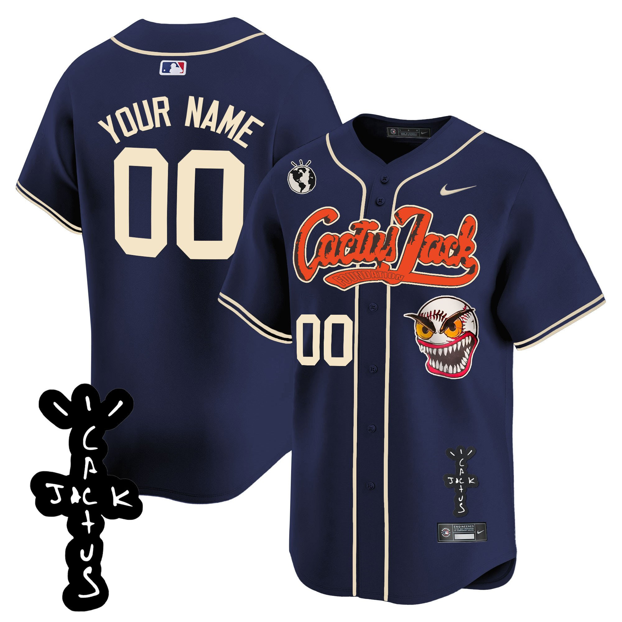 Houston Astros Cactus Jack Patch V2 Custom Men Jersey - Navy