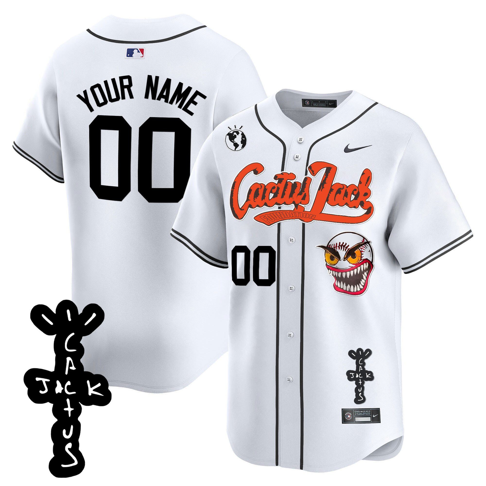 Houston Astros Cactus Jack Patch V2 Custom Men Jersey - White