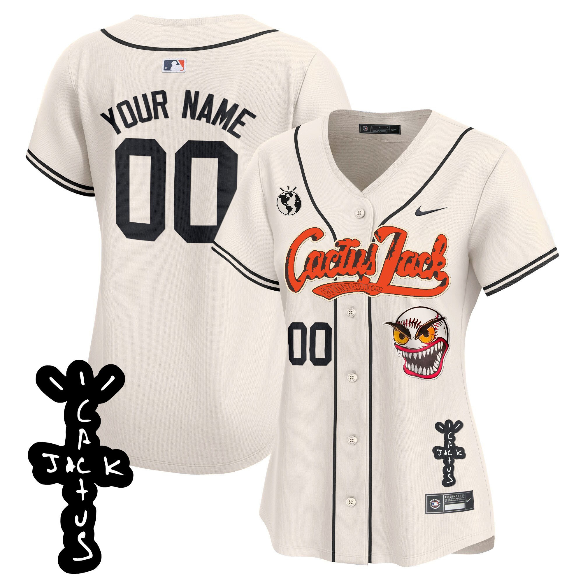 Houston Astros Cactus Jack Patch V2 Custom Women Jersey - Cream 