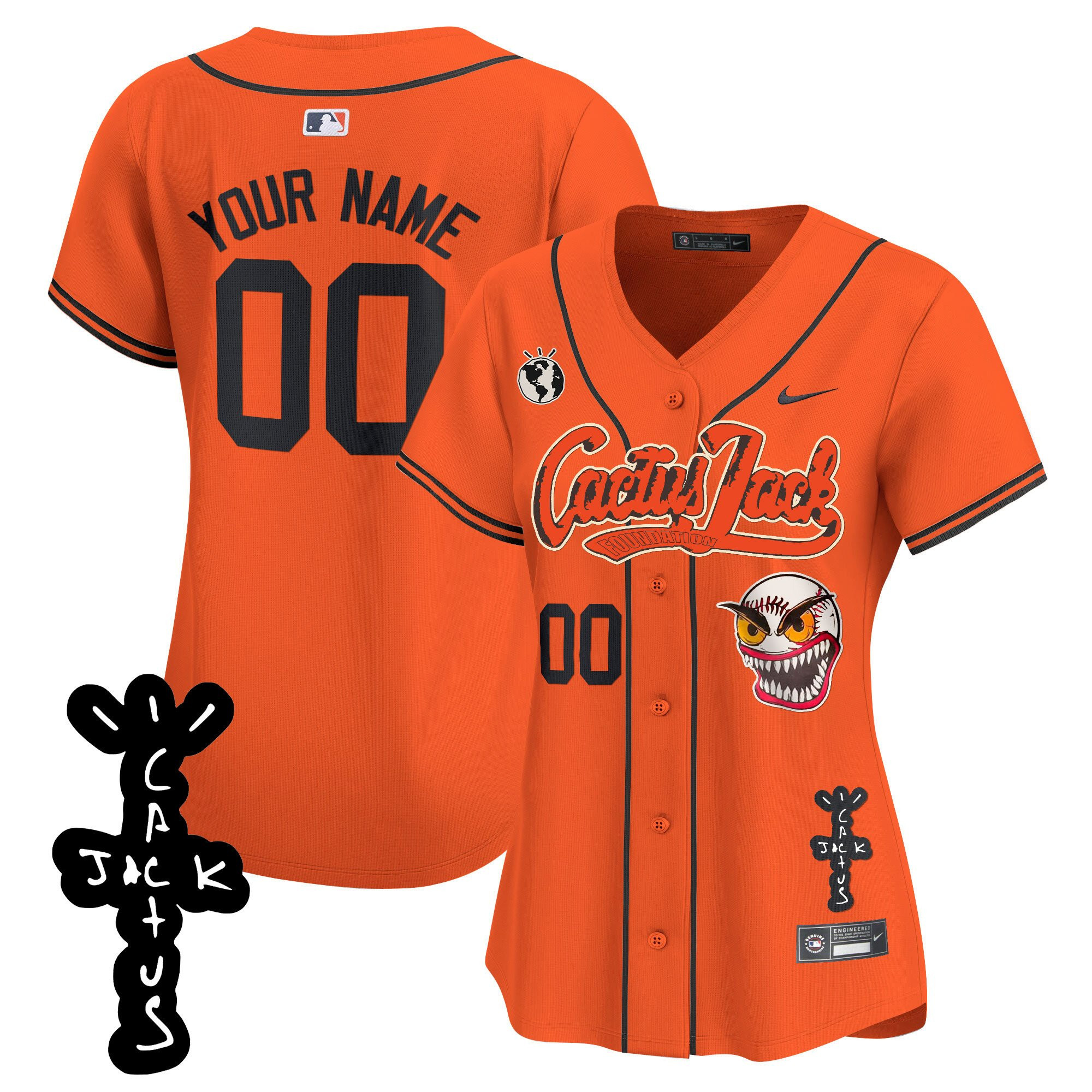 Houston Astros Cactus Jack Patch V2 Custom Women Jersey - Orange 