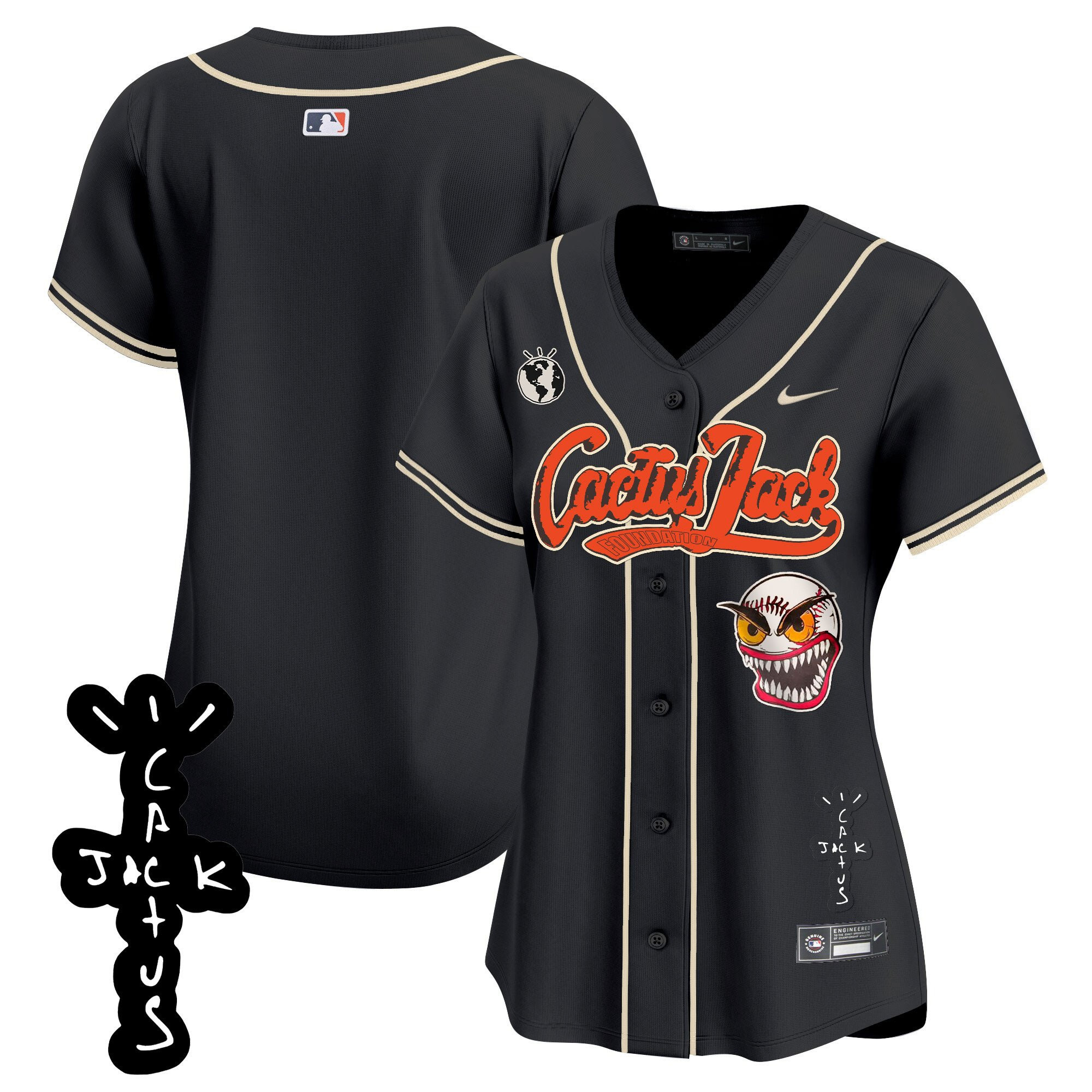 Houston Astros Cactus Jack Patch V2 Women Jersey - Black 