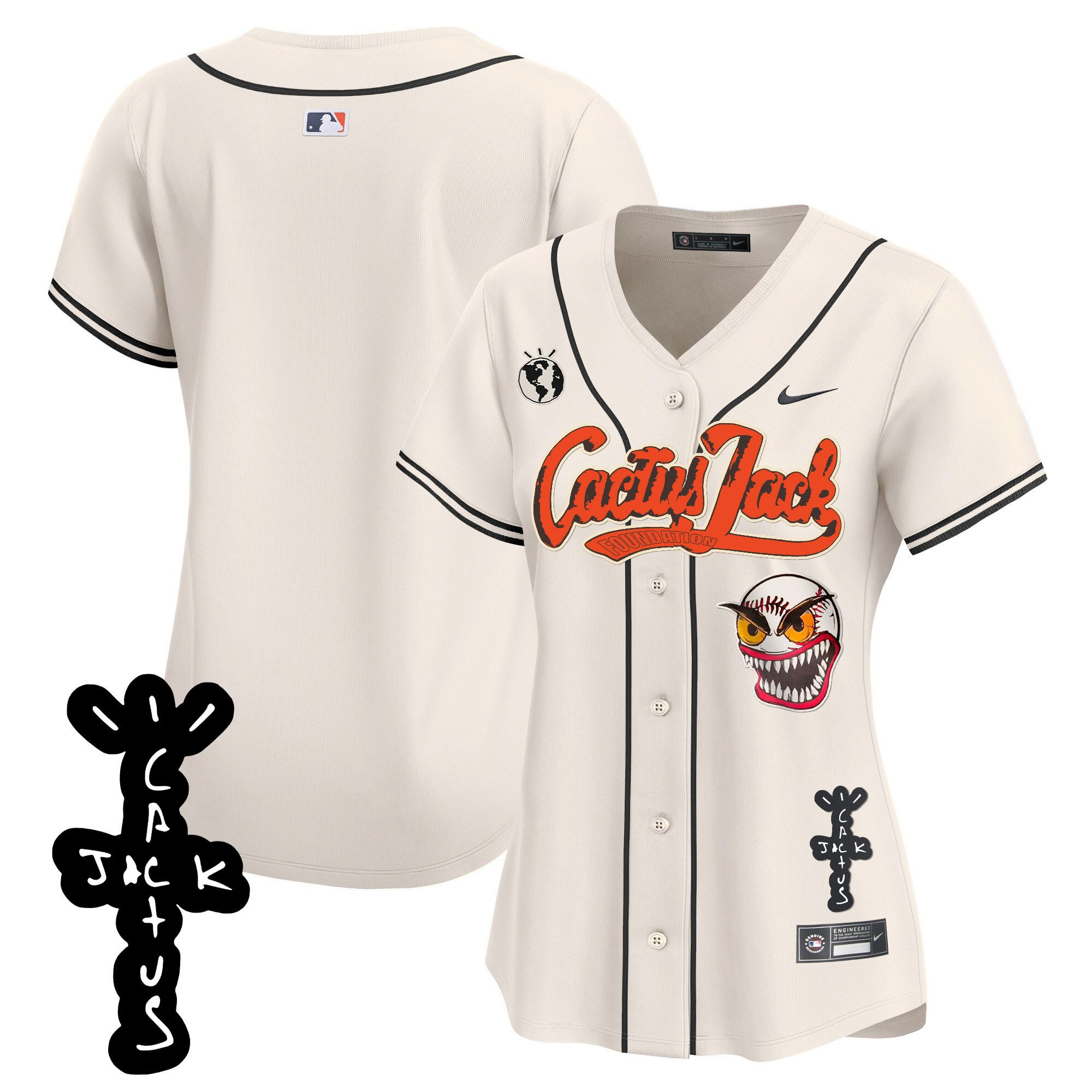 Houston Astros Cactus Jack Patch V2 Women Jersey - Cream 