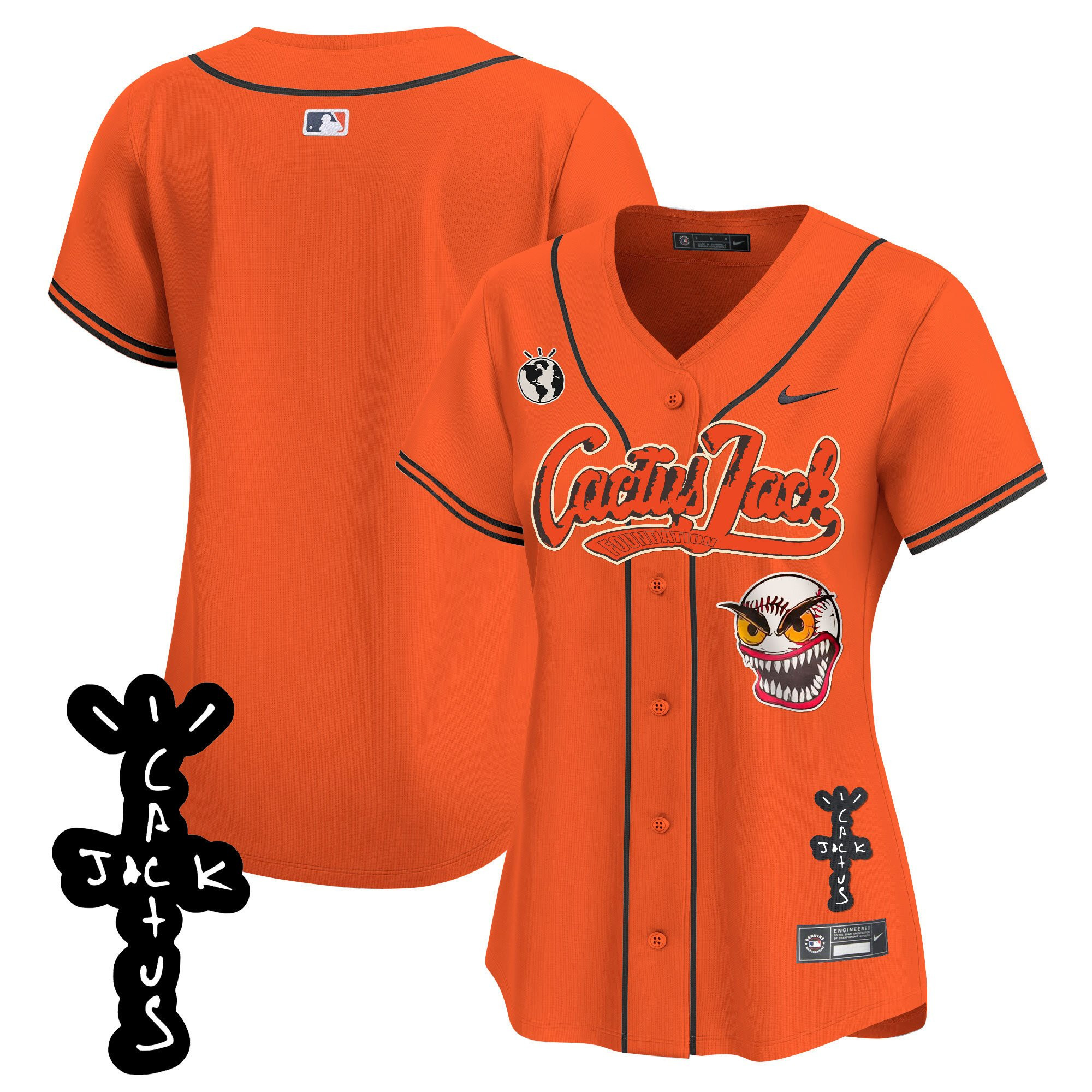 Houston Astros Cactus Jack Patch V2 Women Jersey - Orange 