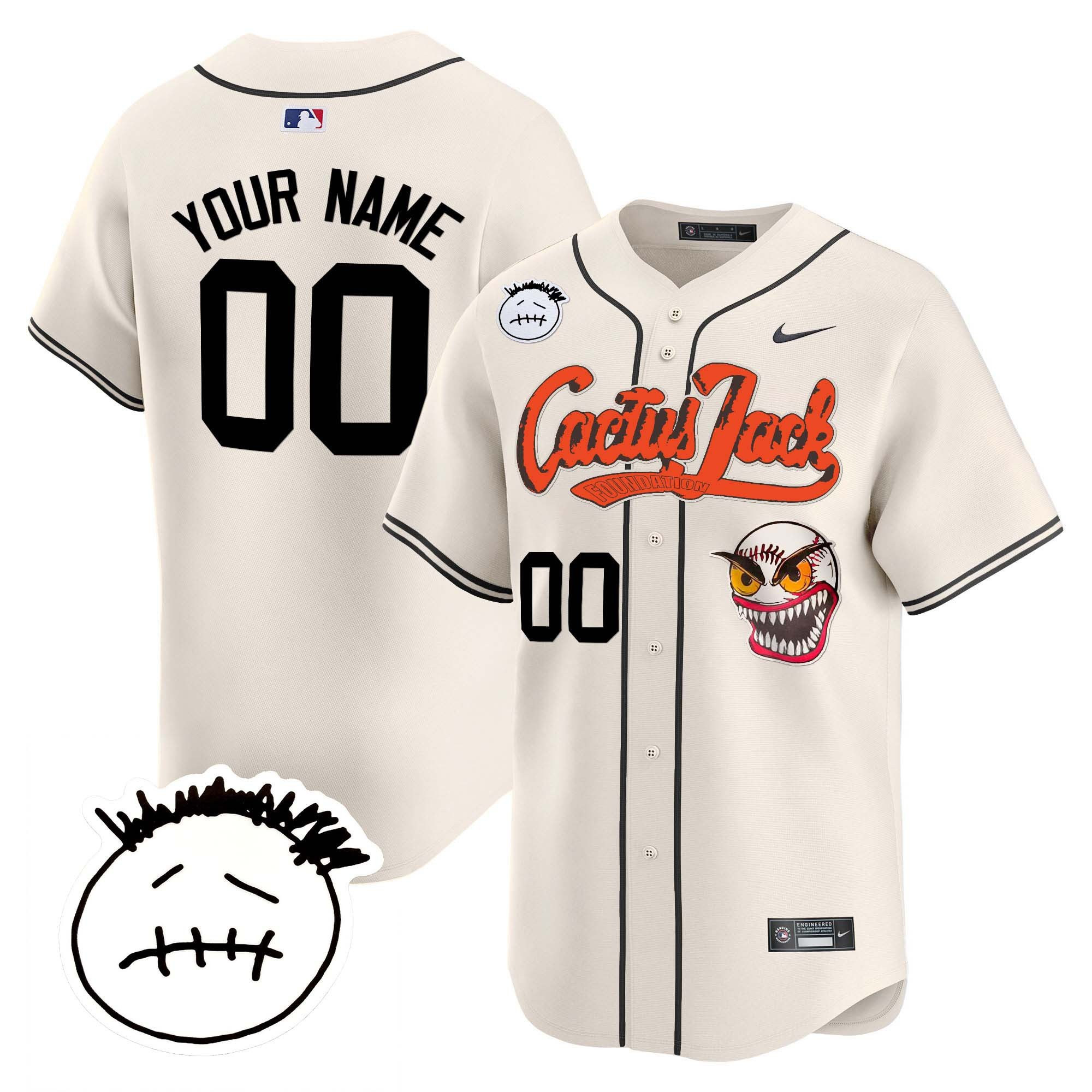 Houston Astros Cactus Jack Patch V3 Custom Men Jersey - Cream 