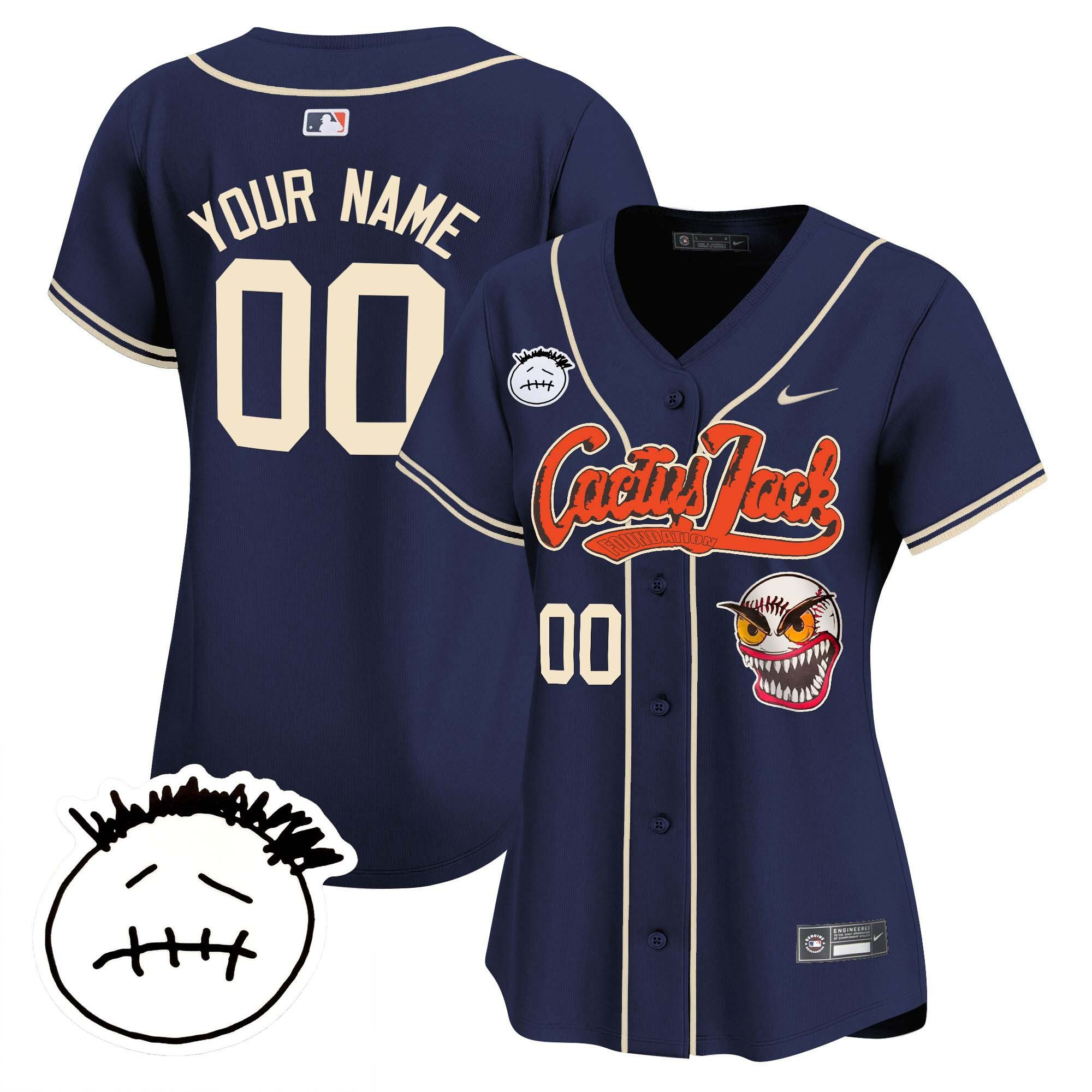 Houston Astros Cactus Jack Patch V3 Custom Women Jersey - Navy 