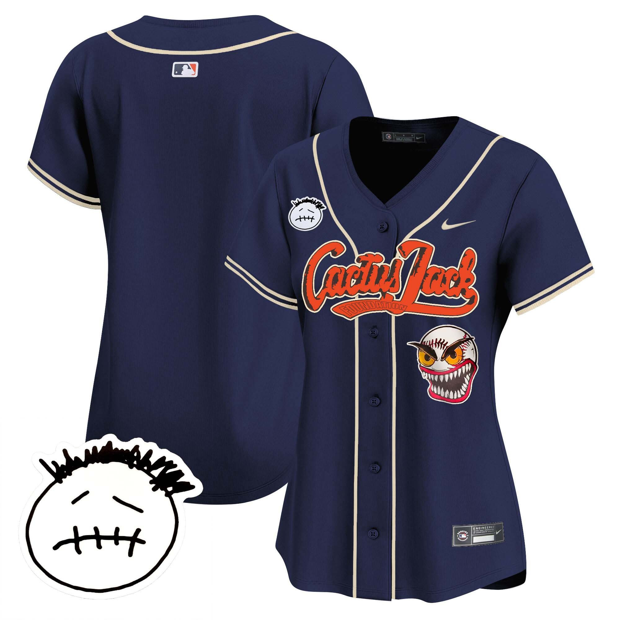 Houston Astros Cactus Jack Patch V3 Women Jersey - Navy 