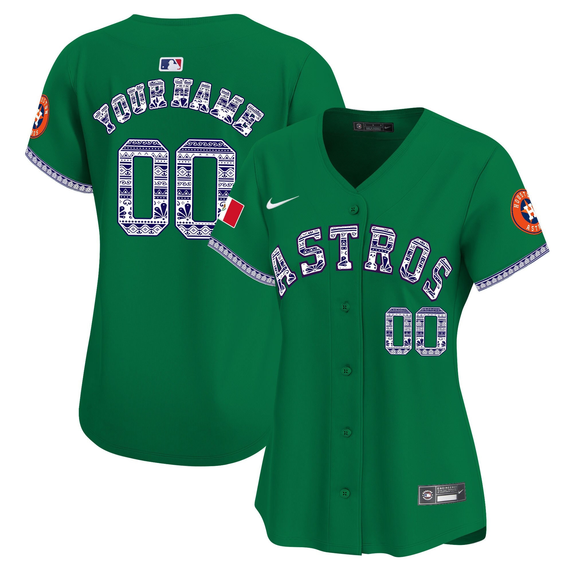 Houston Astros Mexico Custom Women Jersey - Green 